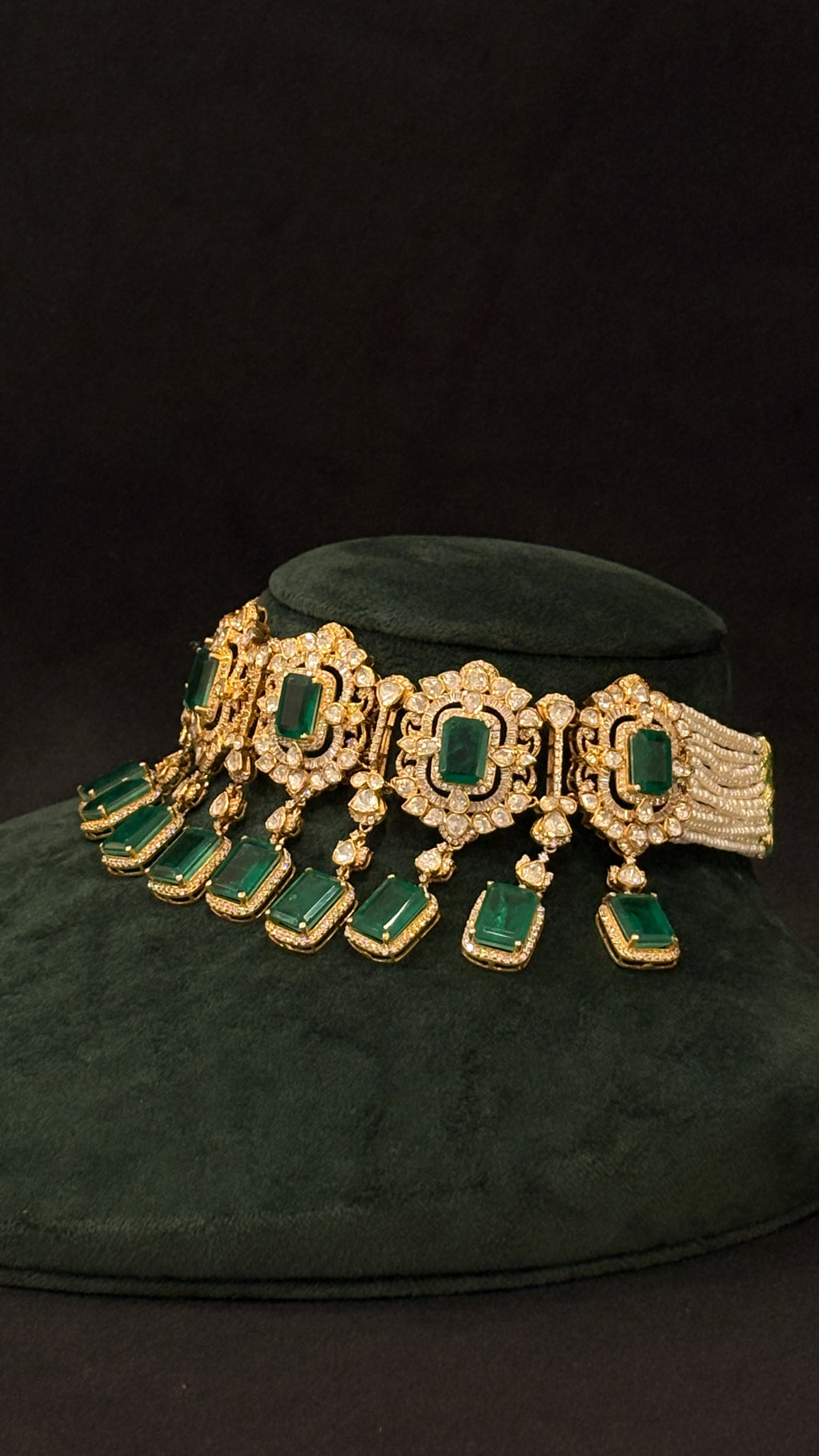 Panna Jhalar Polki Choker ✦ Emerald Fringe Bridal Choker | Handcrafted in Jodhpur