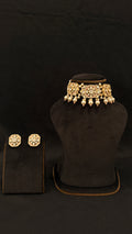 Sia Polki Gulabi Meena Choker – wide bridal choker with square polki medallions, blush pink meenakari enamel corners and large freshwater pearl drops, handcrafted in Jodhpur