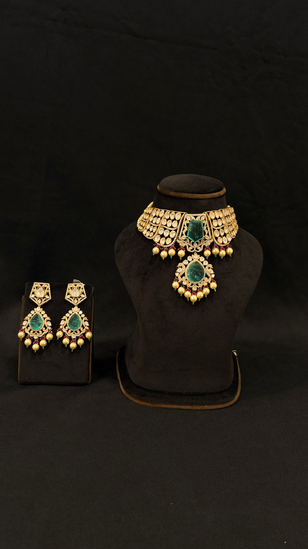 Panna Raj Polki Choker Set ✦ Emerald Bridal Choker with Pendant & Earrings | Handcrafted in Jodhpur