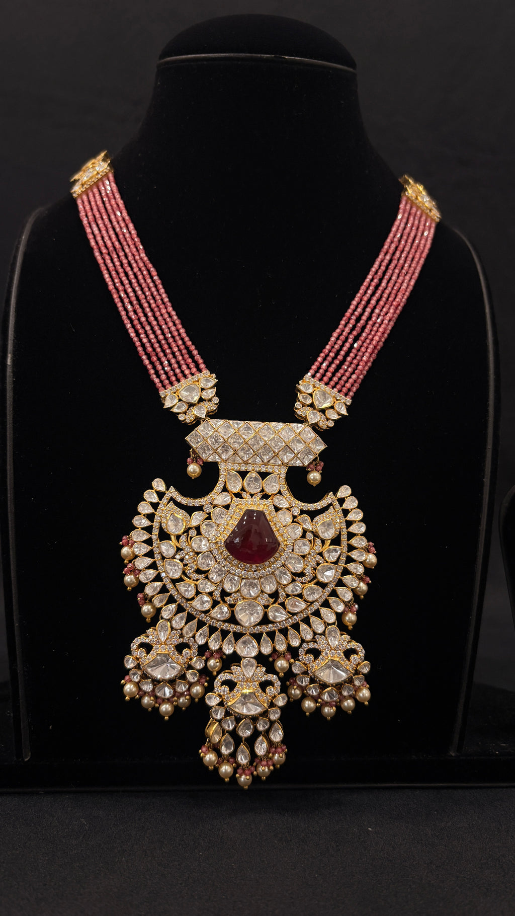 Laal Chaand Polki Haar ✦ Ruby Pink Bridal Long Necklace | Handcrafted in Jodhpur
