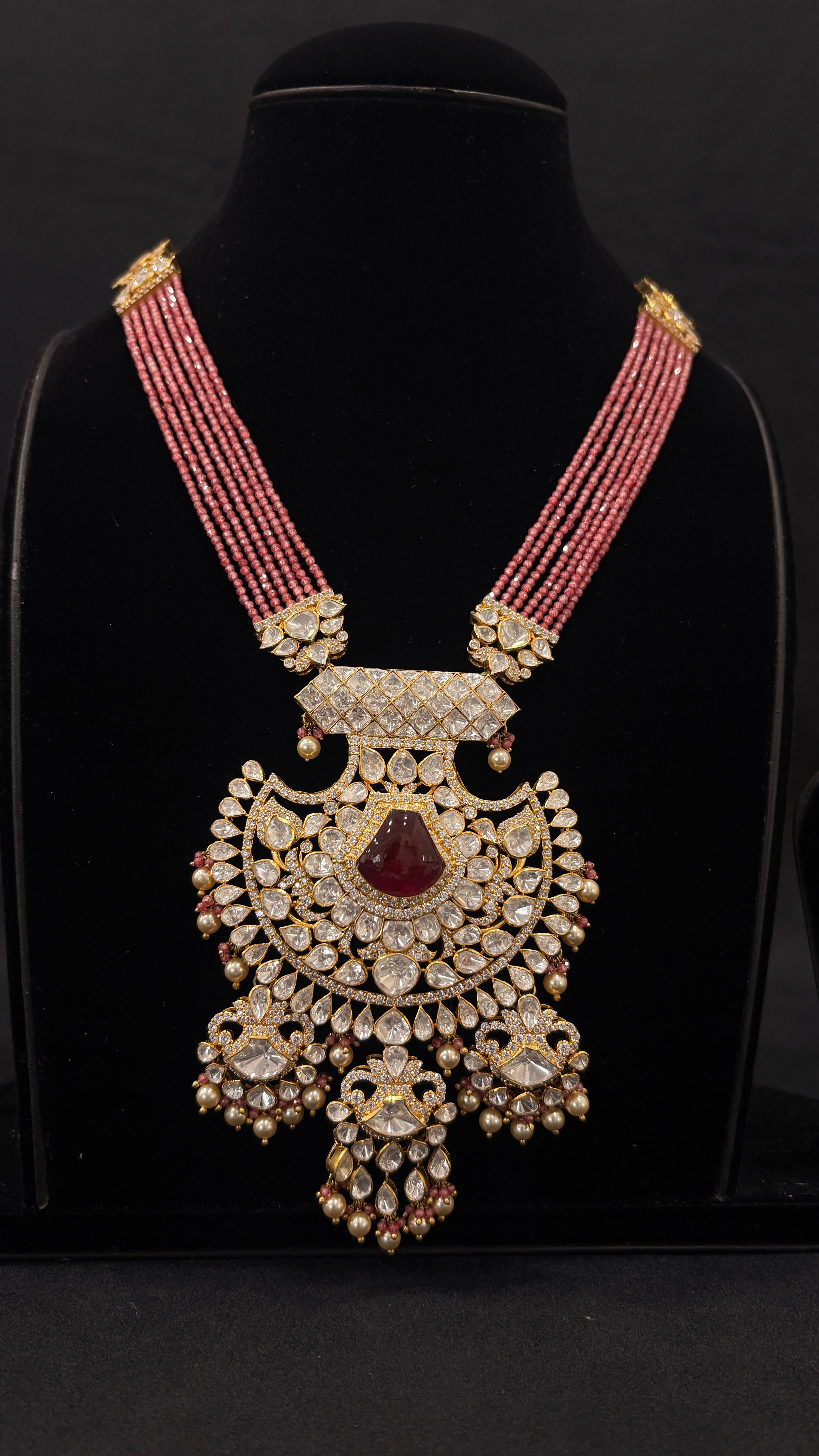 Laal Chaand Polki Haar ✦ Ruby Pink Bridal Long Necklace | Handcrafted in Jodhpur