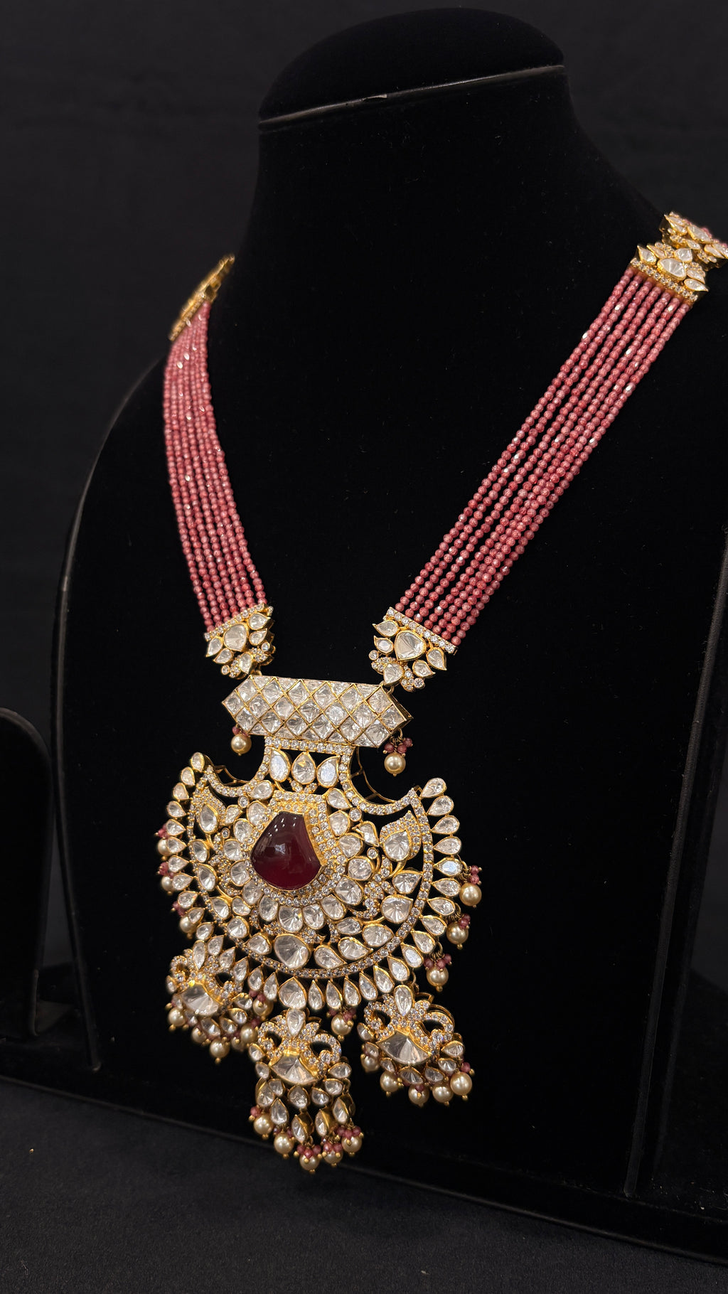 Laal Chaand Polki Haar ✦ Ruby Pink Bridal Long Necklace | Handcrafted in Jodhpur
