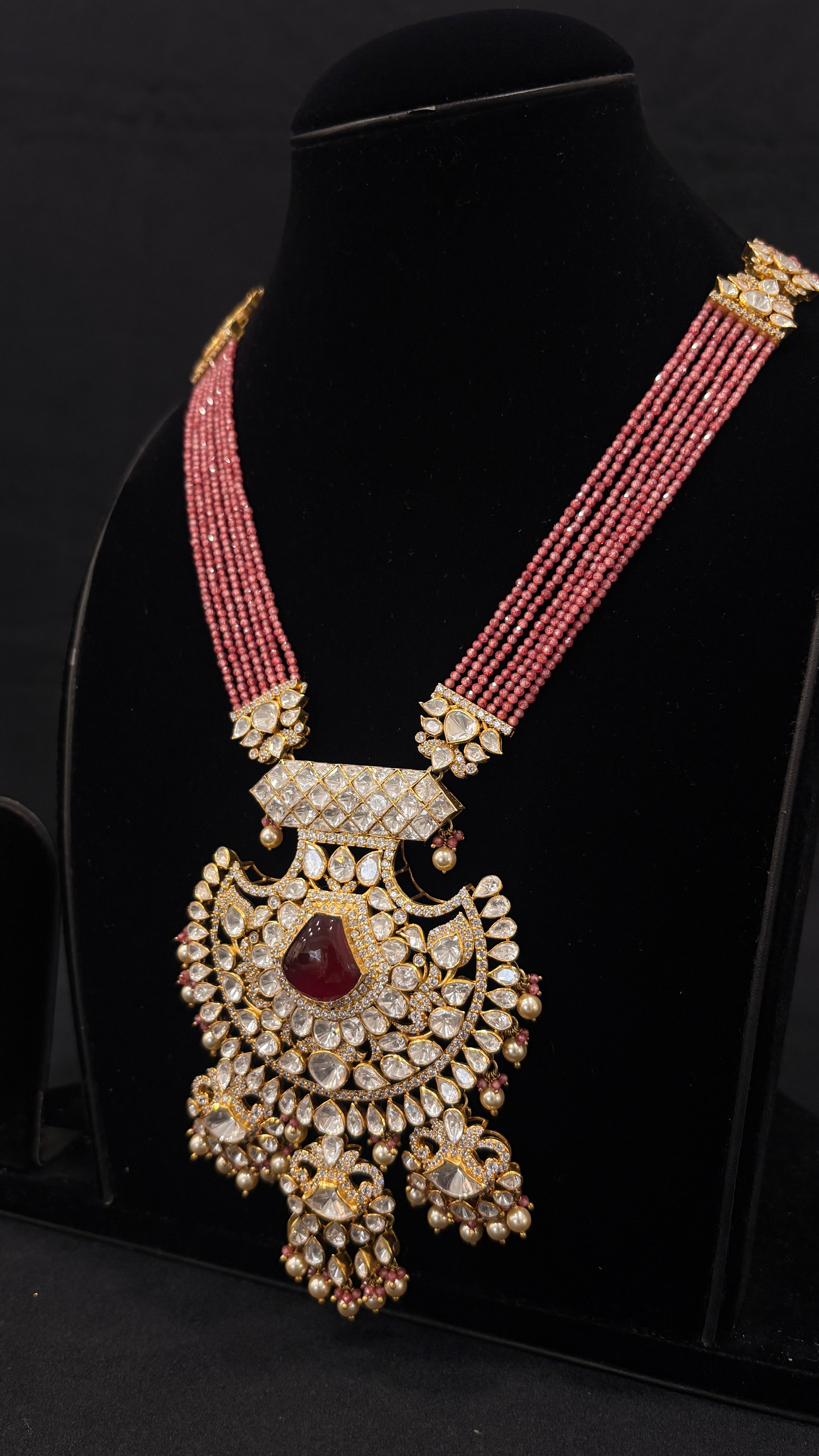 Laal Chaand Polki Haar ✦ Ruby Pink Bridal Long Necklace | Handcrafted in Jodhpur
