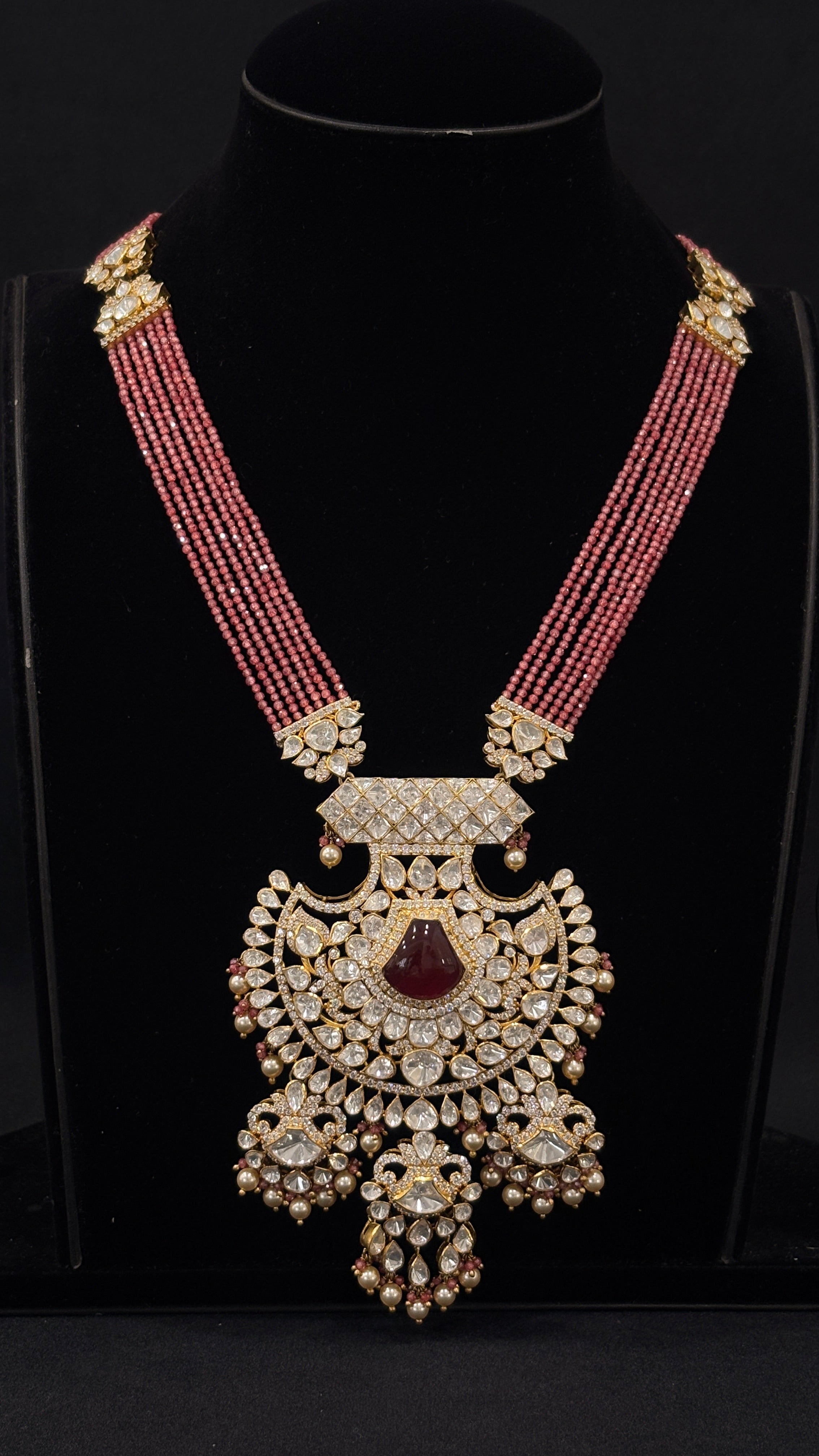 Laal Chaand Polki Haar ✦ Ruby Pink Bridal Long Necklace | Handcrafted in Jodhpur