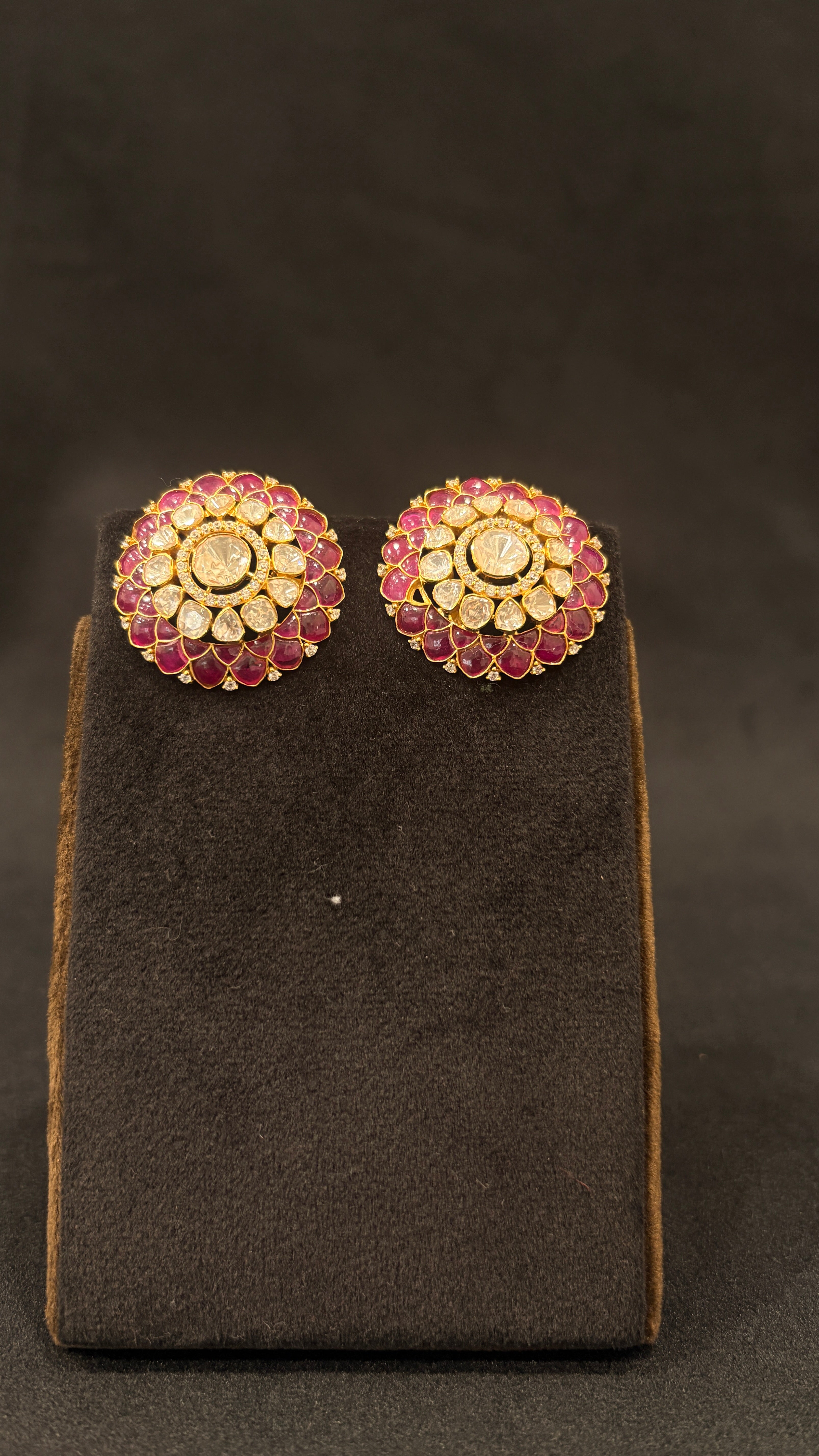 Gulab Polki Studs ✦ Ruby Rose Bridal Earrings | Handcrafted in Jodhpur