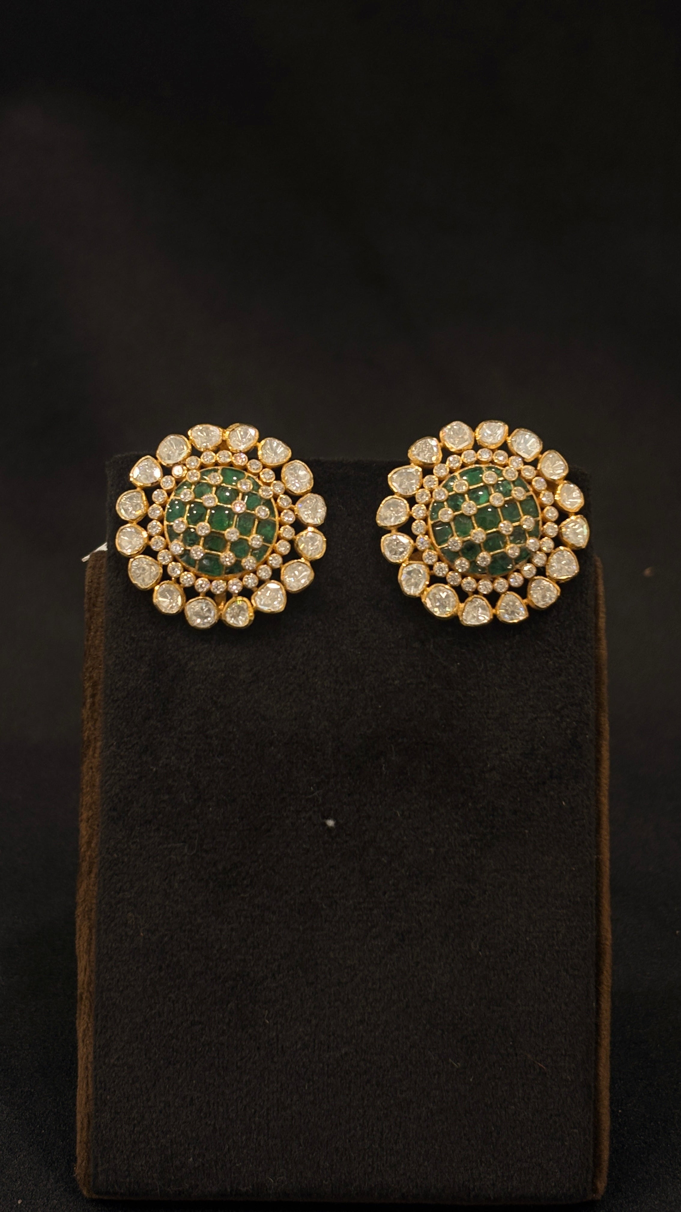 Panna Gol Polki Studs ✦ Emerald Green Round Bridal Earrings | Handcrafted in Jodhpur