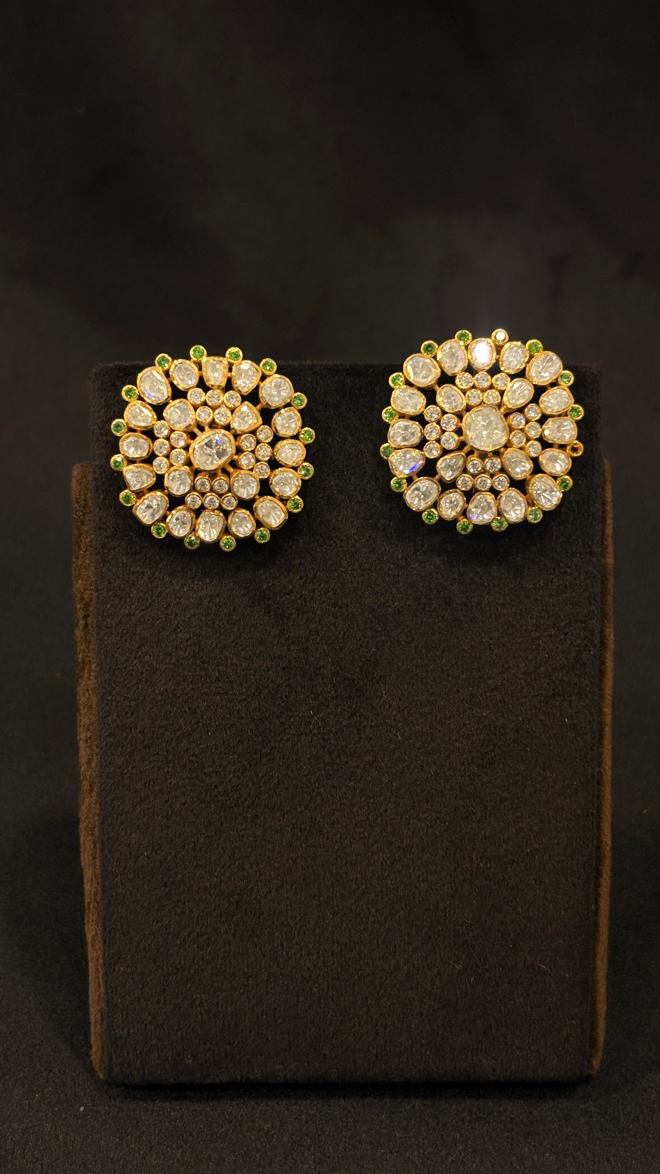 Hara Kinara Polki Studs ✦ Emerald Trim Round Bridal Earrings | Handcrafted in Jodhpur
