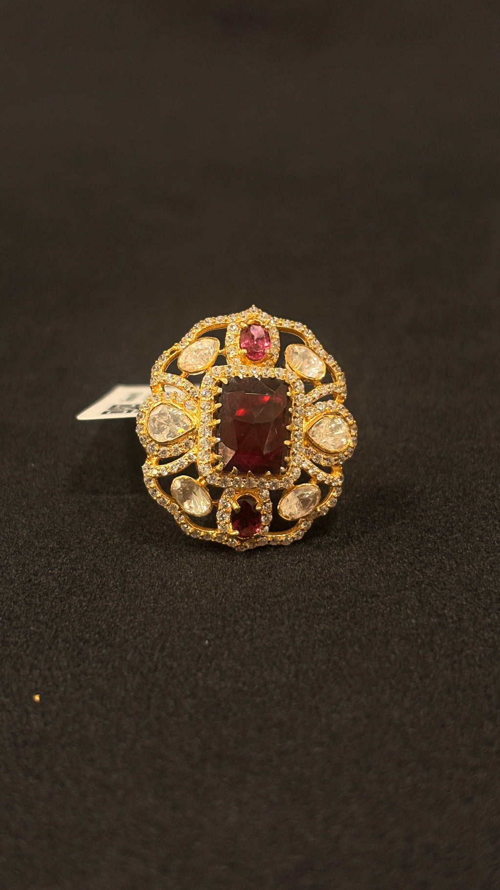 Laal Taj Polki Ring ✦ Burgundy Crown Cocktail Ring | Handcrafted in Jodhpur