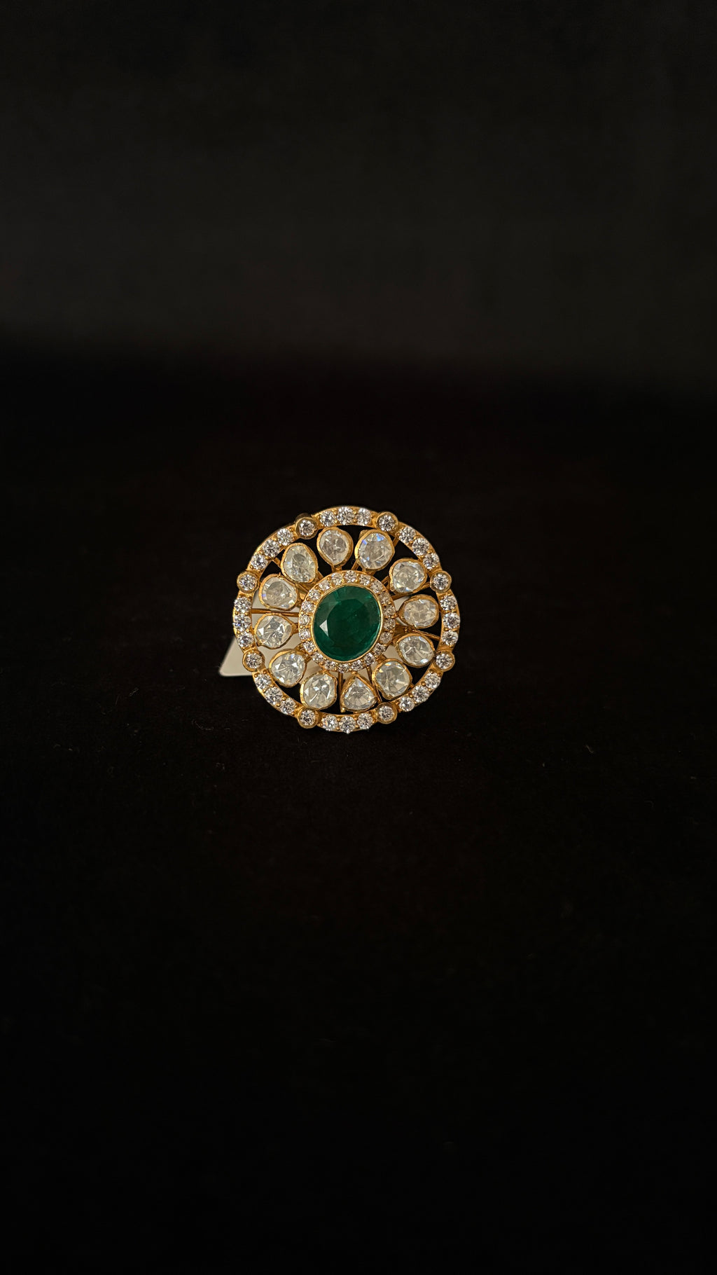 Panna Chakra Polki Ring ✦ Emerald Open Disc Cocktail Ring | Handcrafted in Jodhpur