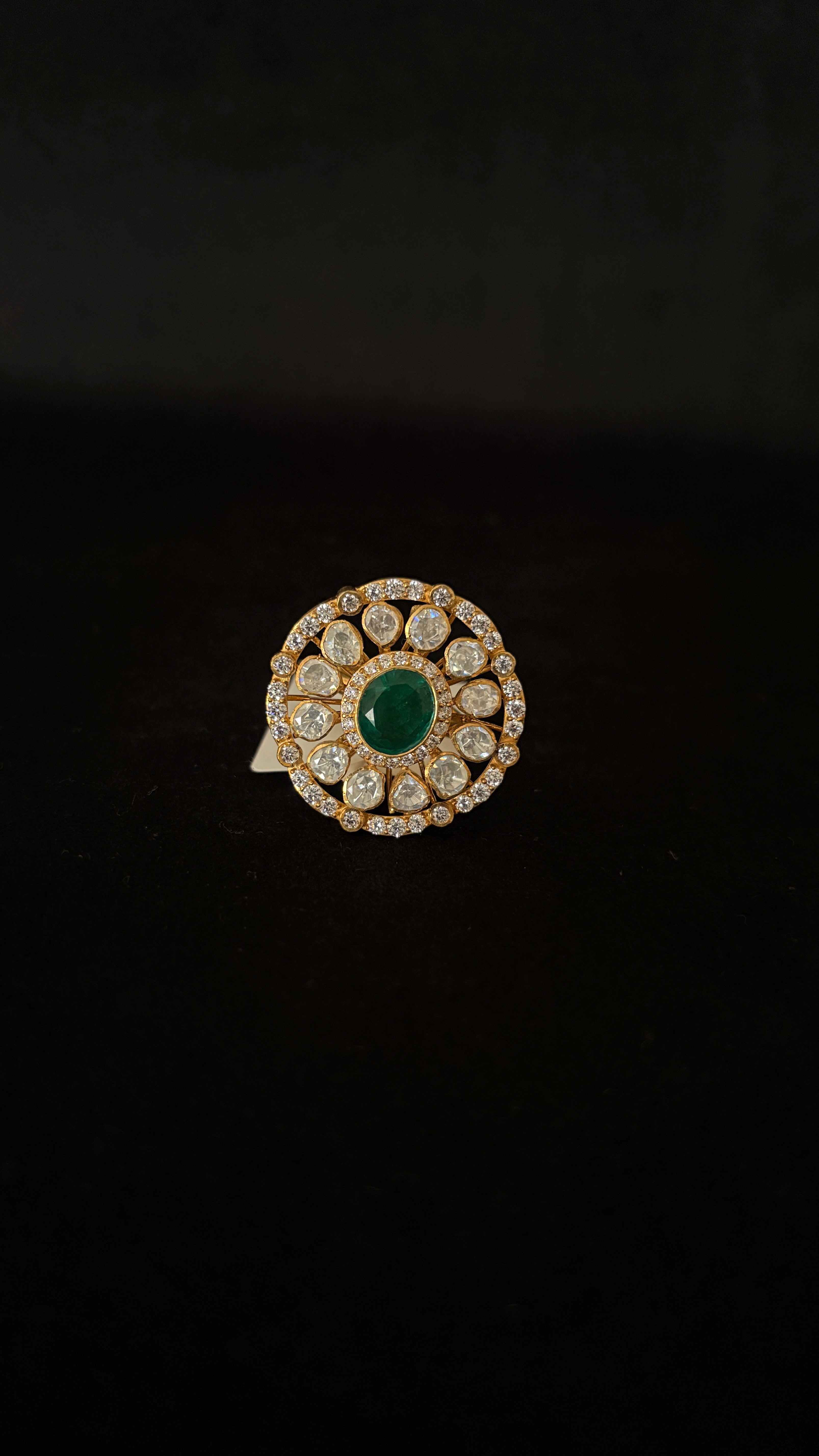 Panna Chakra Polki Ring ✦ Emerald Open Disc Cocktail Ring | Handcrafted in Jodhpur