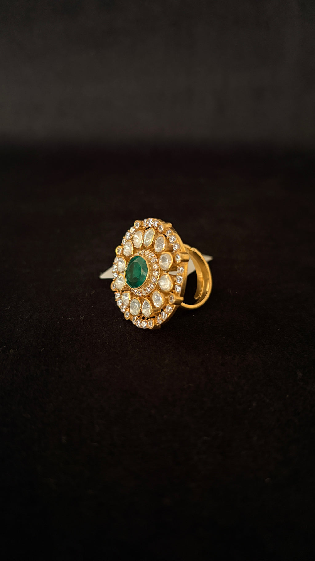 Panna Chakra Polki Ring ✦ Emerald Open Disc Cocktail Ring | Handcrafted in Jodhpur