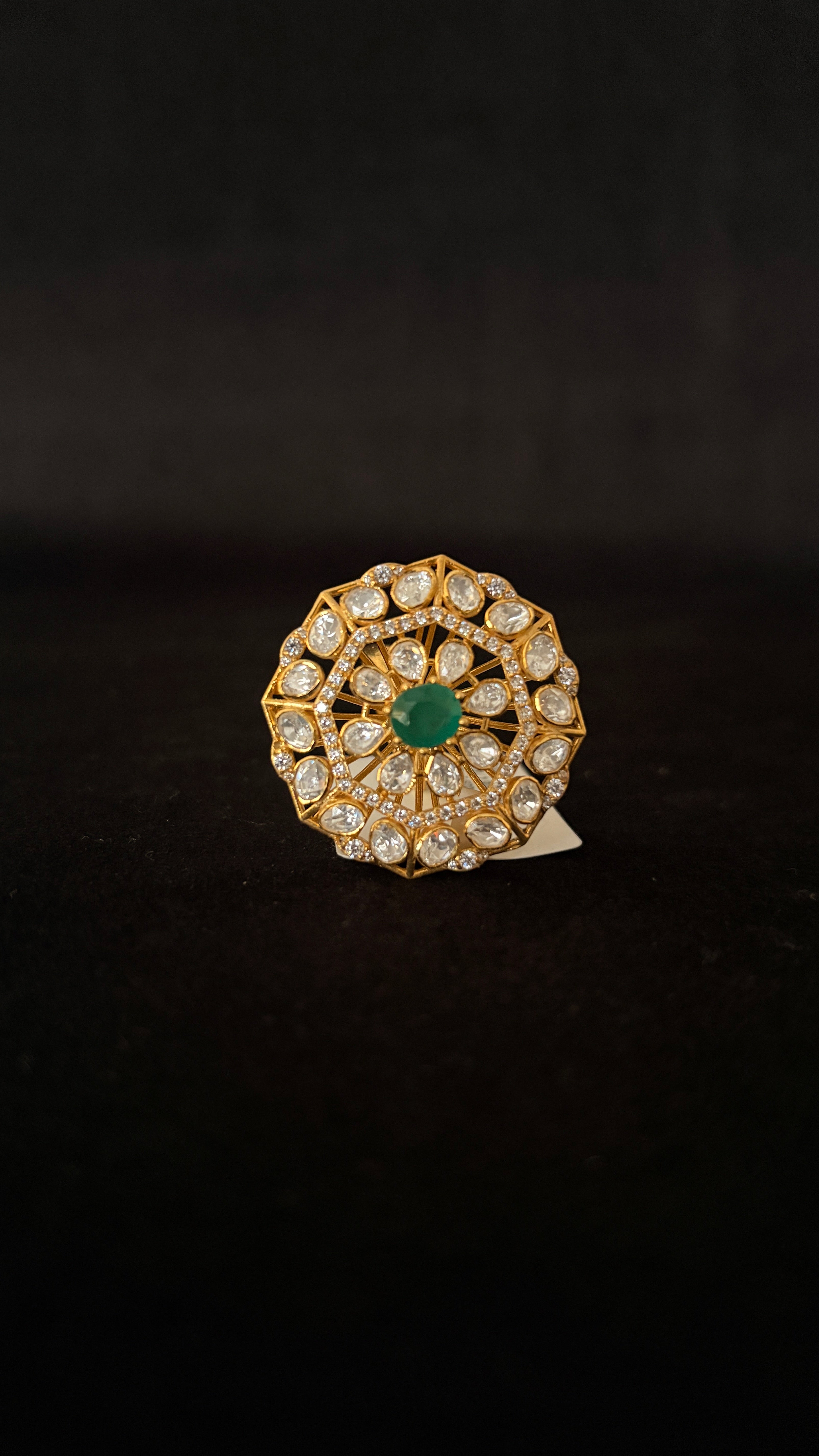 Panna Satkona Polki Ring ✦ Emerald Geometric Cocktail Ring | Handcrafted in Jodhpur