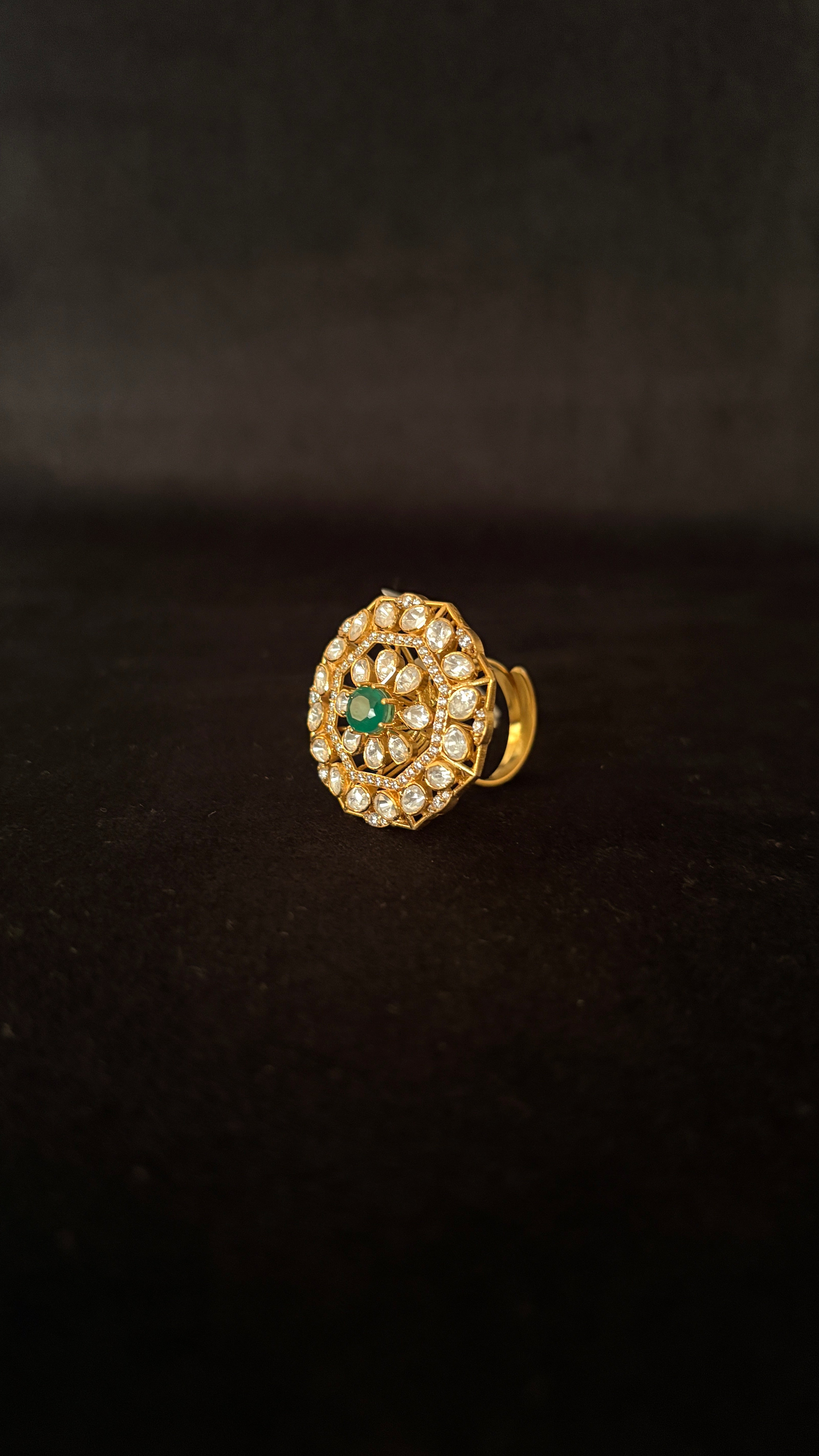 Panna Satkona Polki Ring ✦ Emerald Geometric Cocktail Ring | Handcrafted in Jodhpur