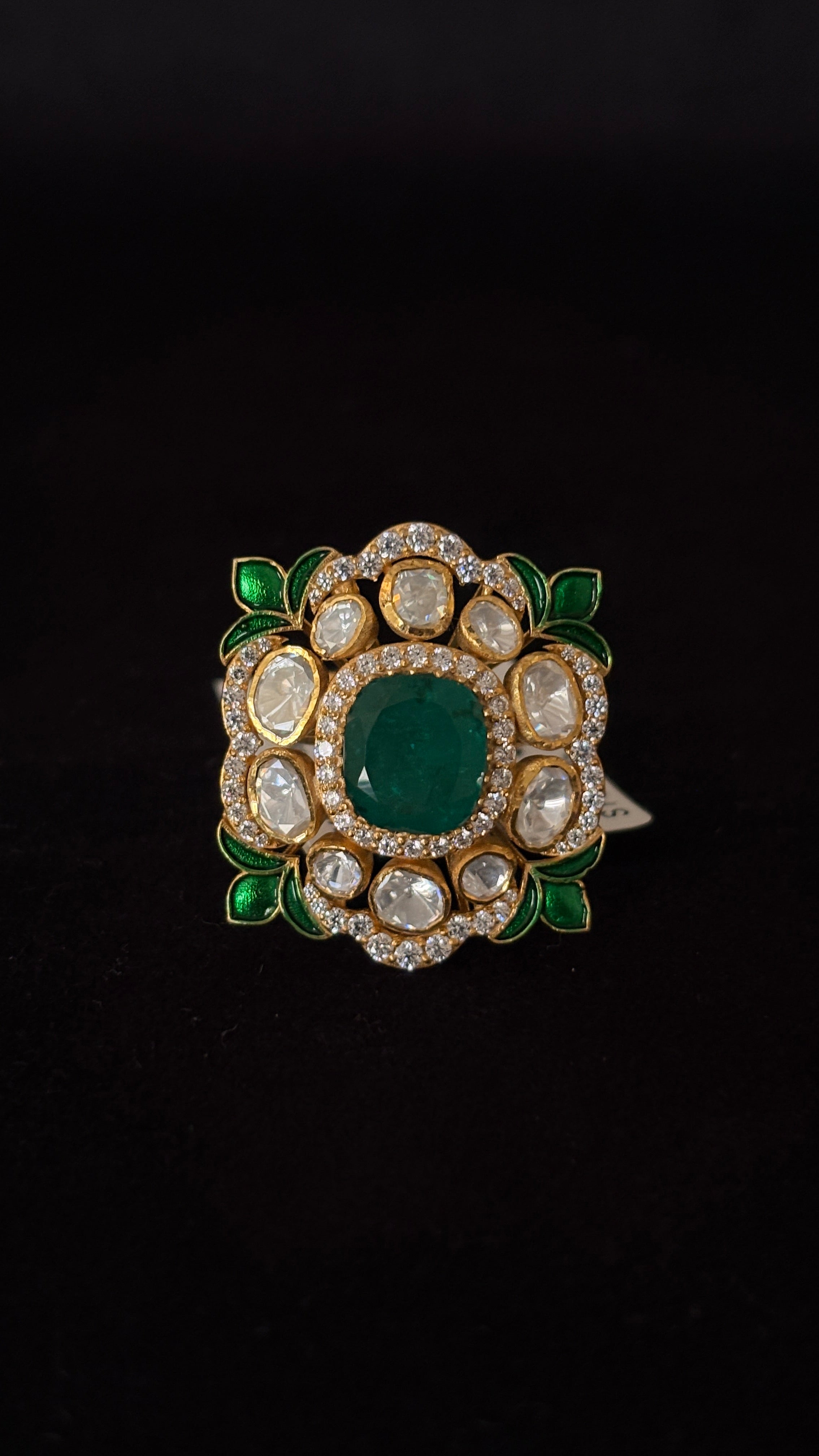 Panna Meena Polki Ring ✦ Emerald Enamel Cocktail Ring | Handcrafted in Jodhpur