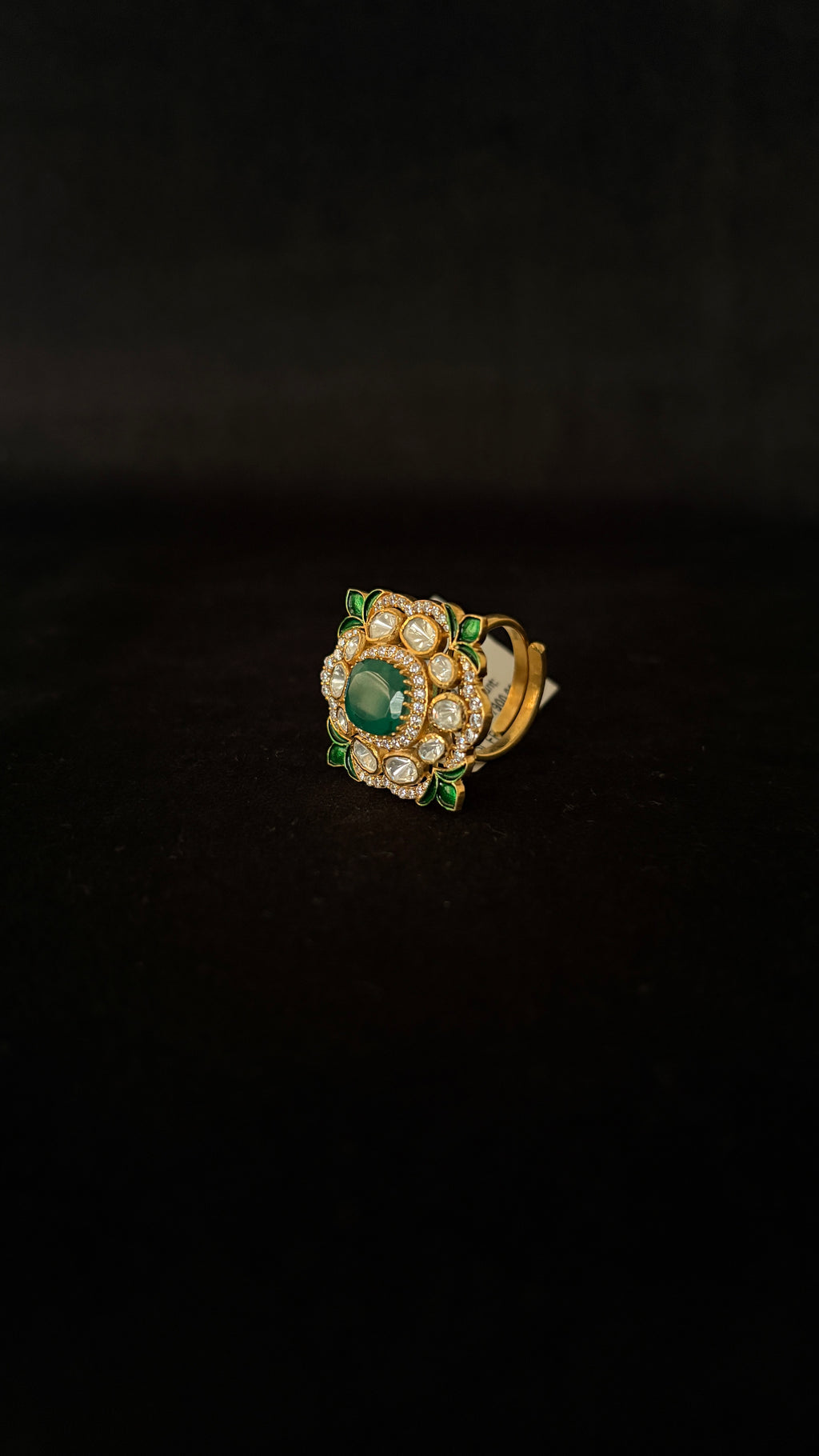 Panna Meena Polki Ring ✦ Emerald Enamel Cocktail Ring | Handcrafted in Jodhpur