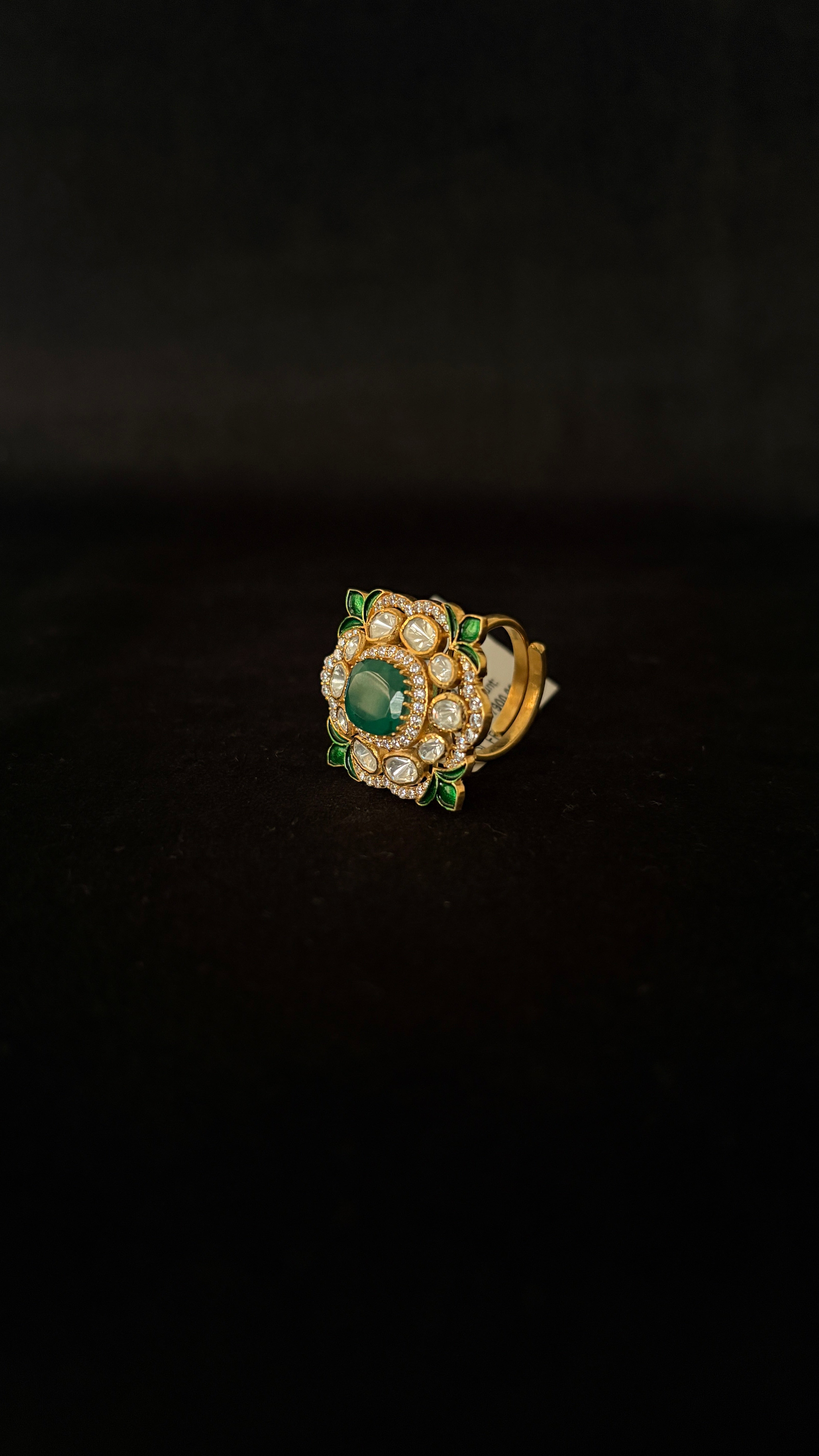 Panna Meena Polki Ring ✦ Emerald Enamel Cocktail Ring | Handcrafted in Jodhpur