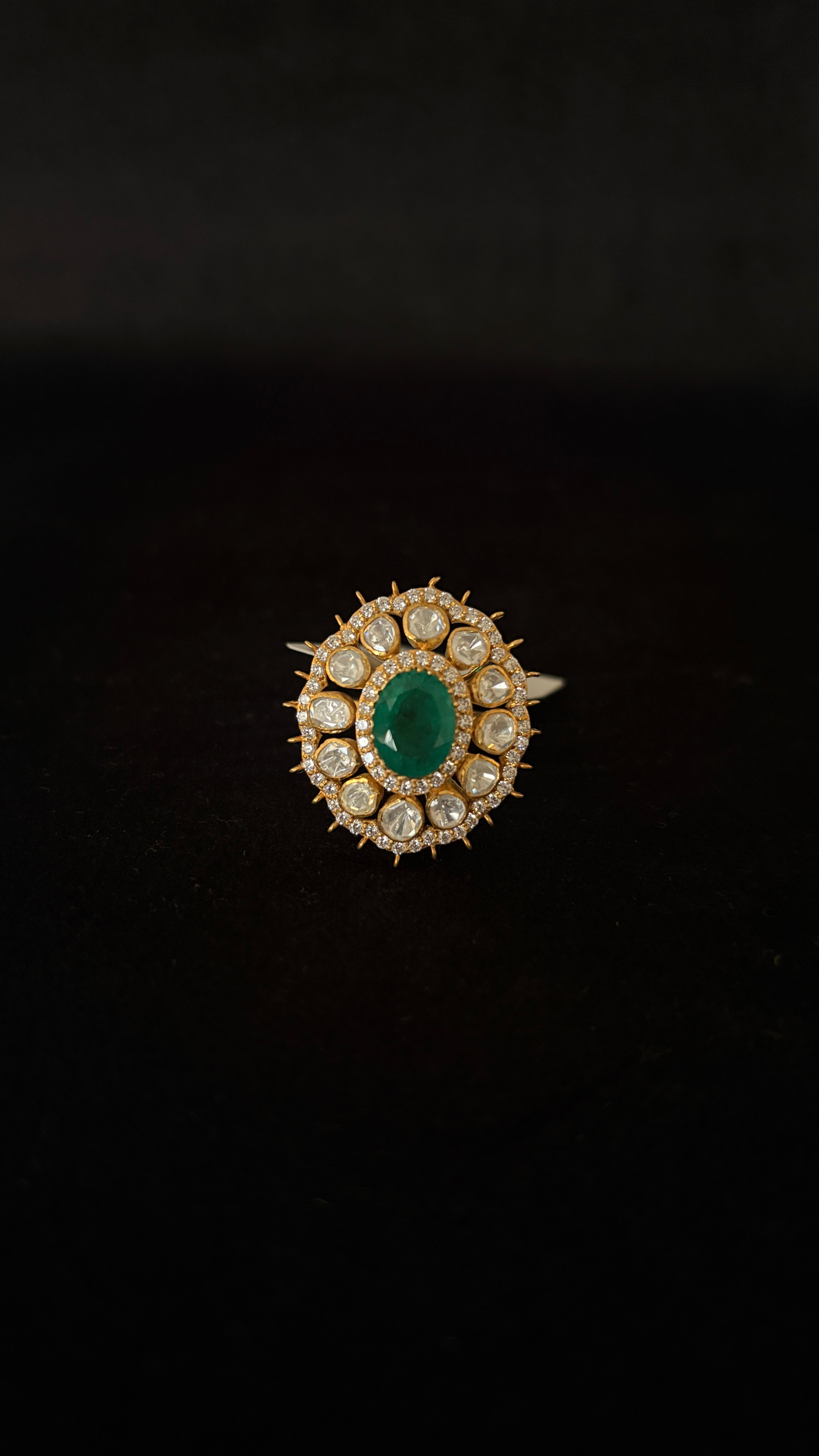 Panna Suraj Polki Ring ✦ Emerald Sunburst Cocktail Ring | Handcrafted in Jodhpur