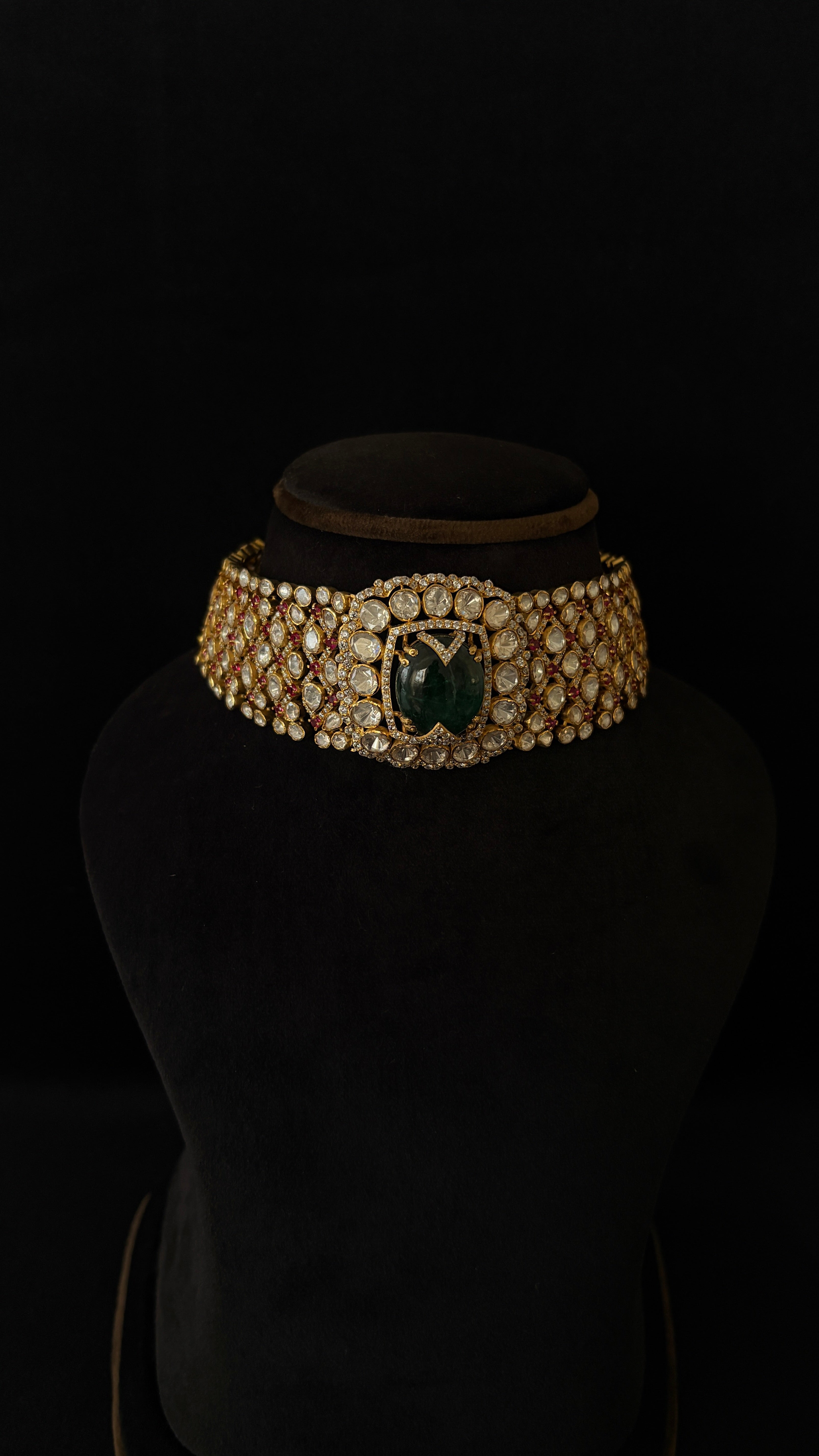 Panna Laal Polki Choker ✦ Wide Emerald Ruby Bridal Choker | Handcrafted in Jodhpur
