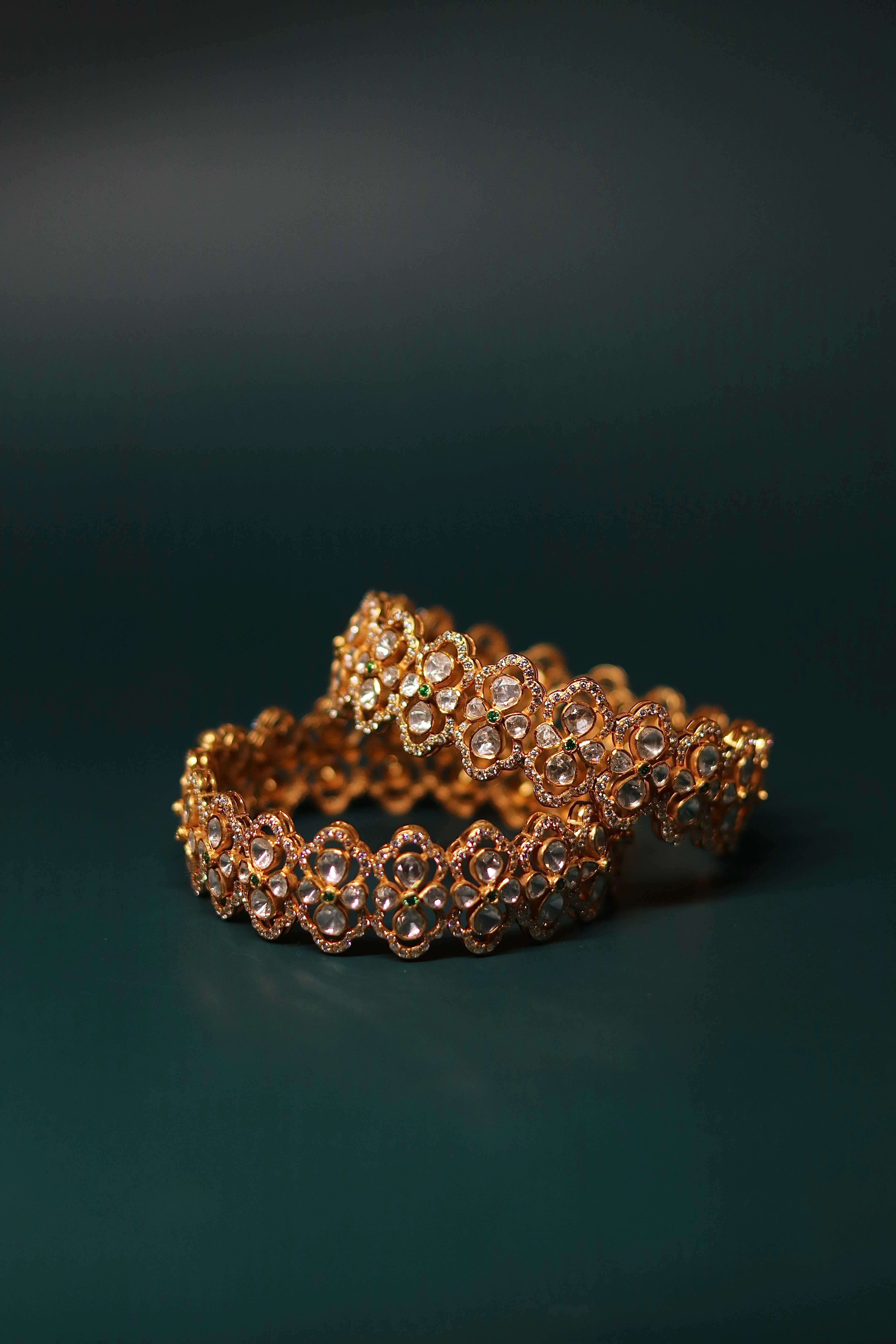 Baagh Polki Bangles ✦ Floral Bridal Polki Bangle Pair | Handcrafted in Jodhpur