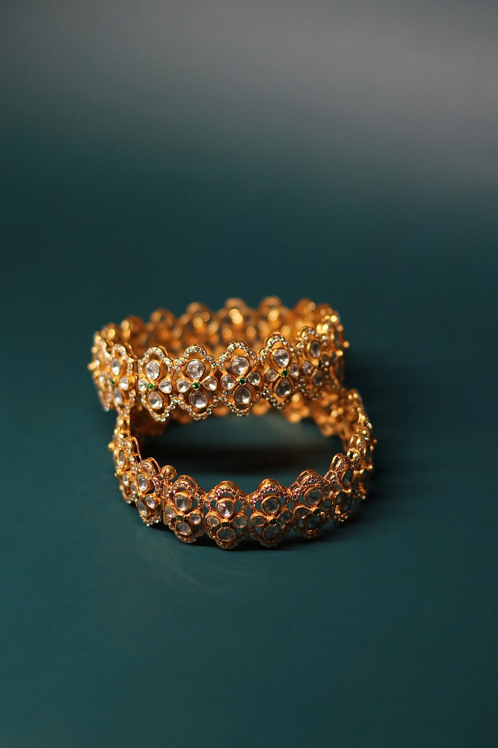Baagh Polki Bangles ✦ Floral Bridal Polki Bangle Pair | Handcrafted in Jodhpur