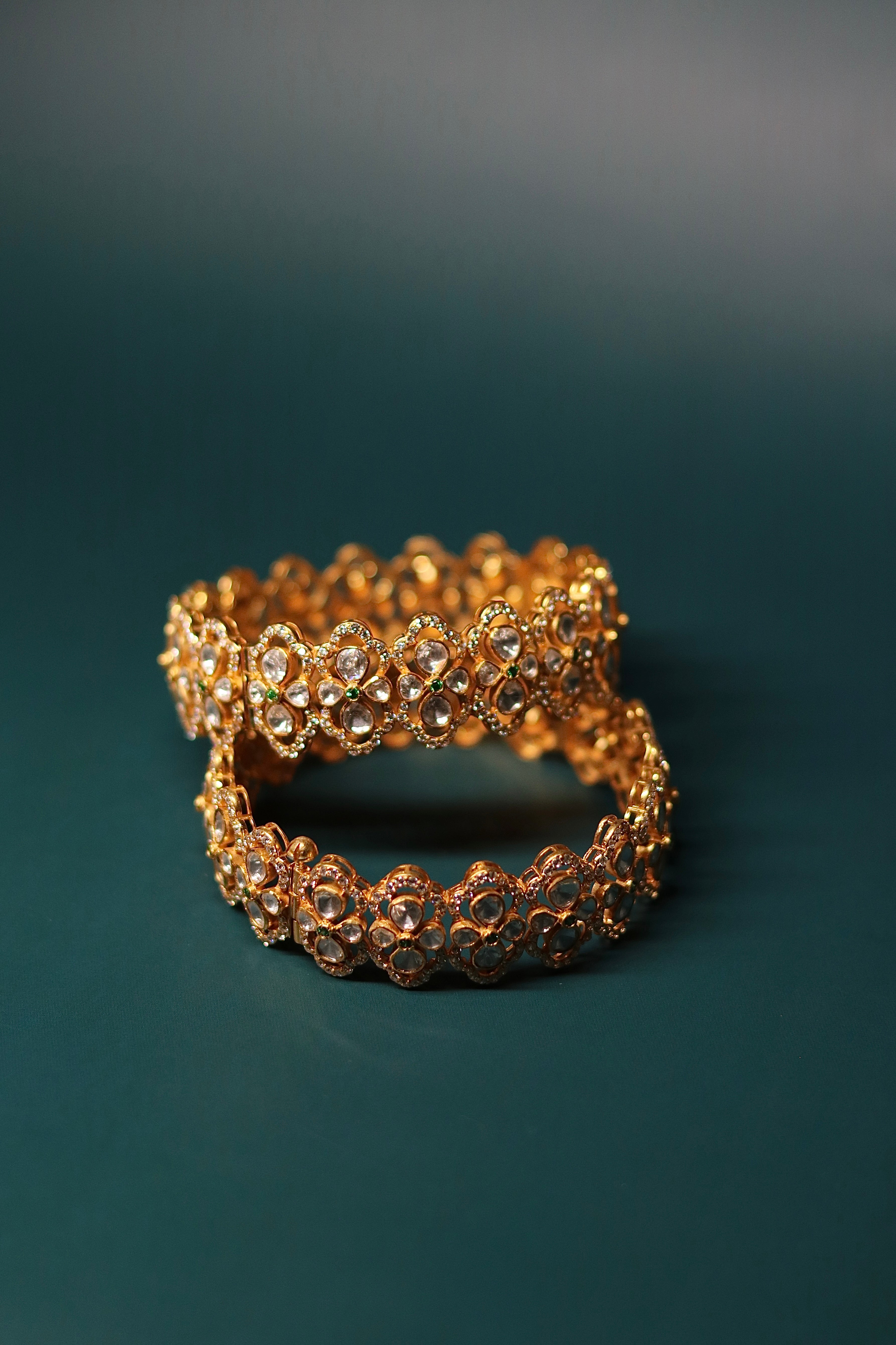 Baagh Polki Bangles ✦ Floral Bridal Polki Bangle Pair | Handcrafted in Jodhpur