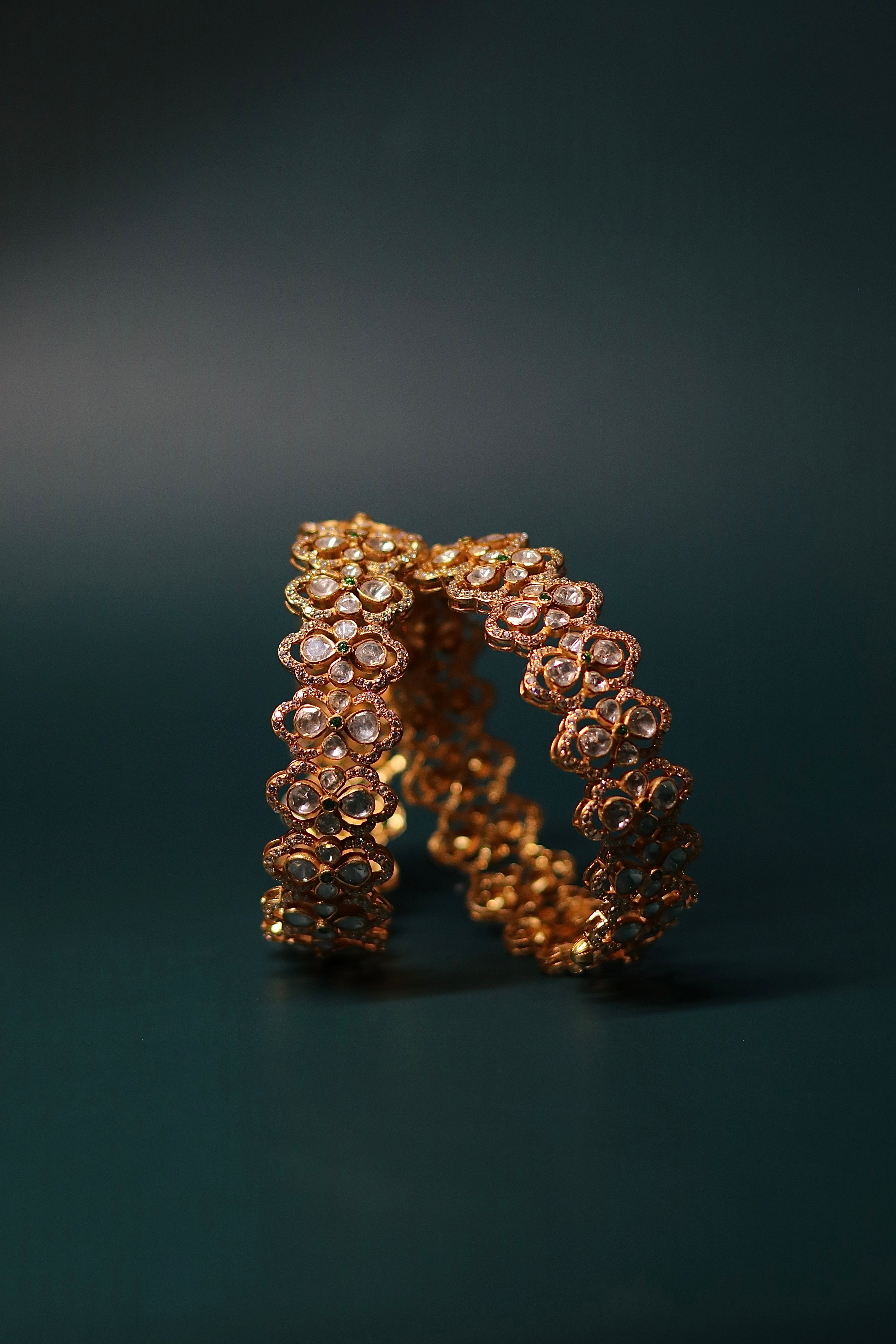 Baagh Polki Bangles ✦ Floral Bridal Polki Bangle Pair | Handcrafted in Jodhpur