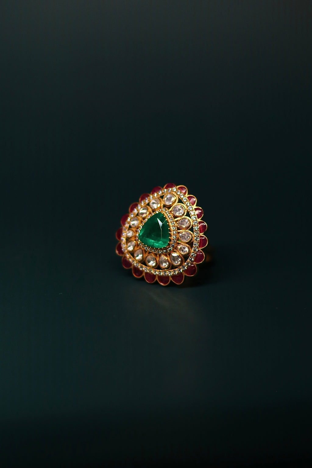 Panna Dil Polki Ring ✦ Emerald Heart Cocktail Ring | Handcrafted in Jodhpur