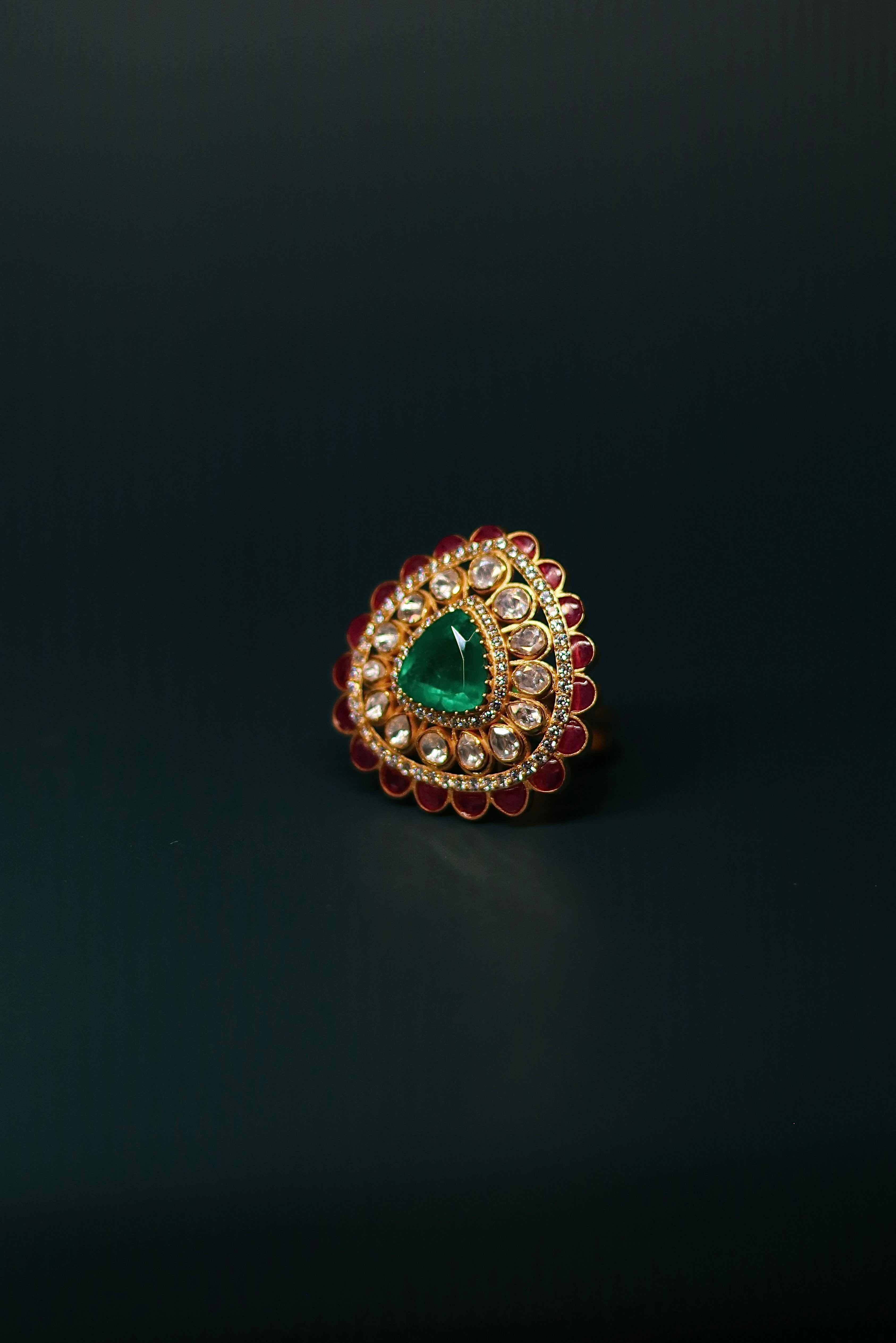 Panna Dil Polki Ring ✦ Emerald Heart Cocktail Ring | Handcrafted in Jodhpur