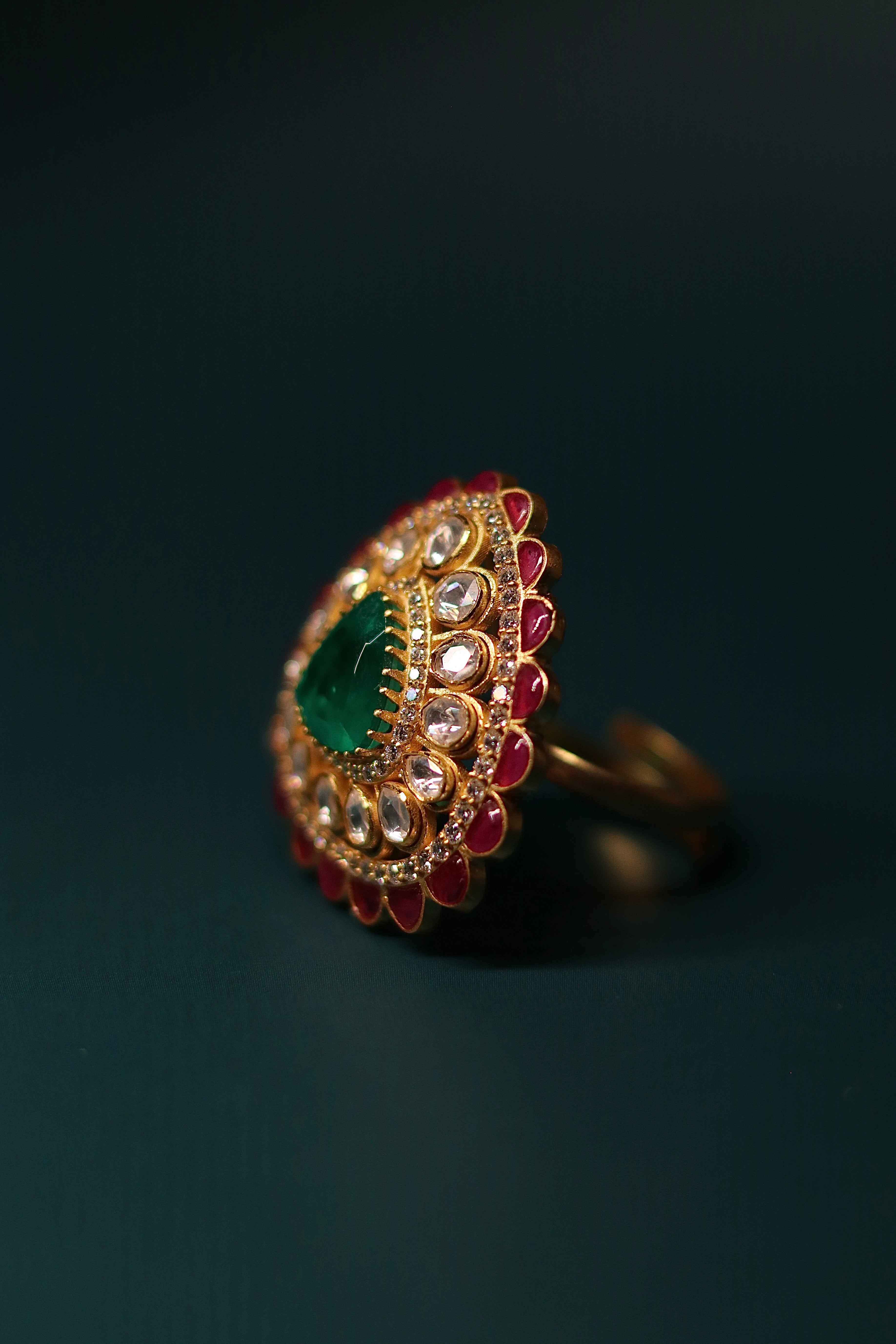 Panna Dil Polki Ring ✦ Emerald Heart Cocktail Ring | Handcrafted in Jodhpur