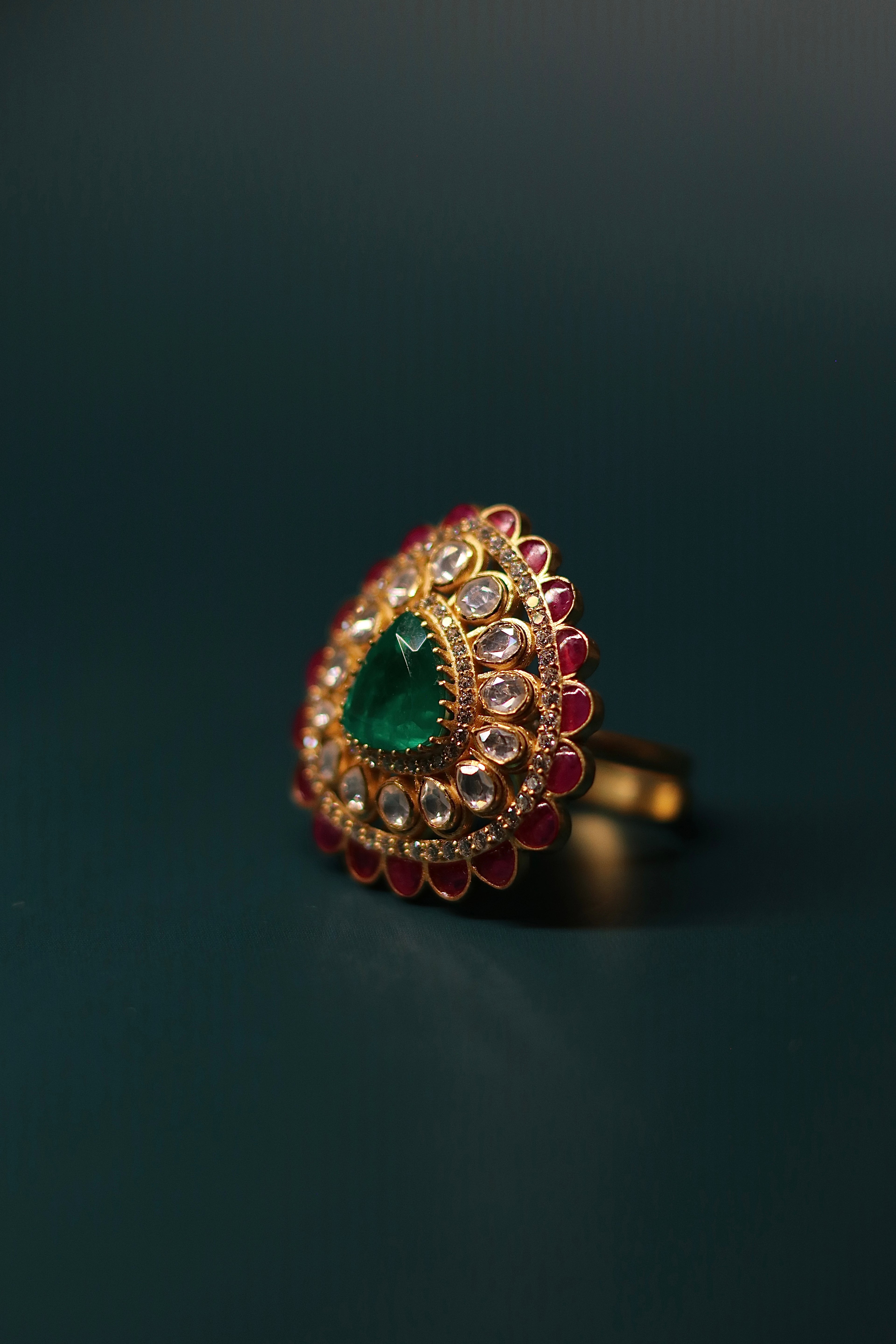 Panna Dil Polki Ring ✦ Emerald Heart Cocktail Ring | Handcrafted in Jodhpur