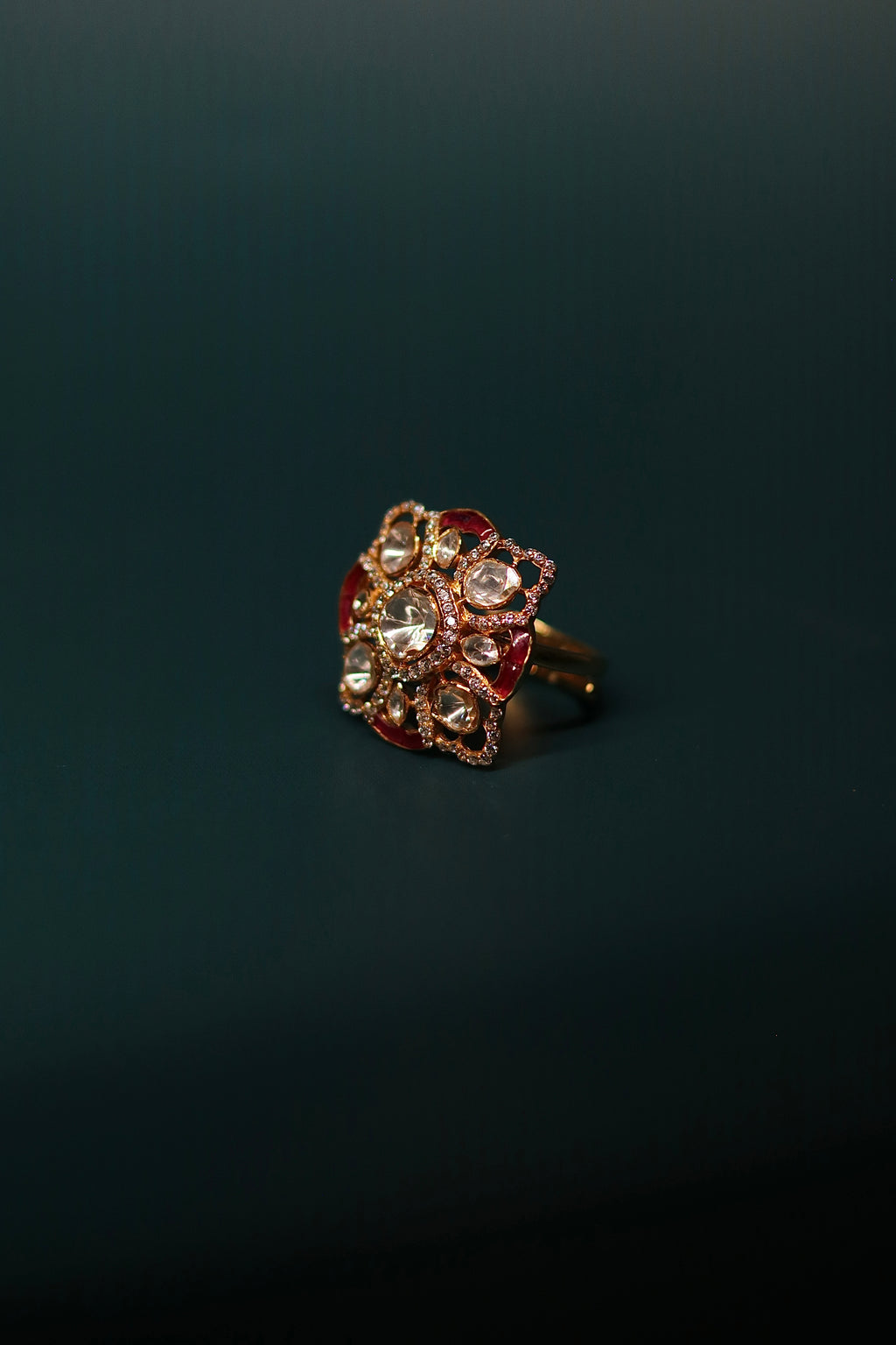 Chaar Phool Polki Ring ✦ Floral Open-Work Cocktail Ring | Handcrafted in Jodhpur