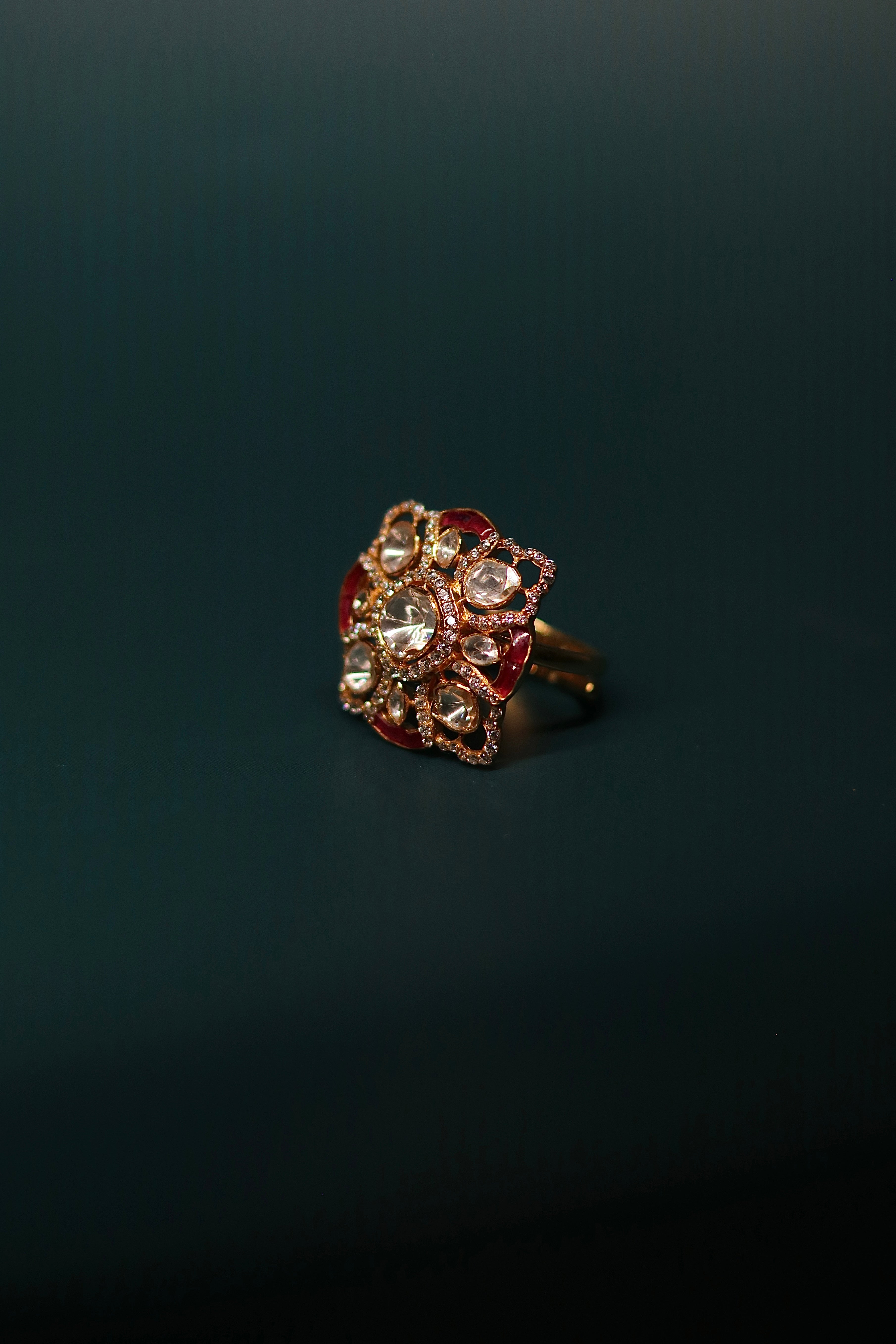 Chaar Phool Polki Ring ✦ Floral Open-Work Cocktail Ring | Handcrafted in Jodhpur
