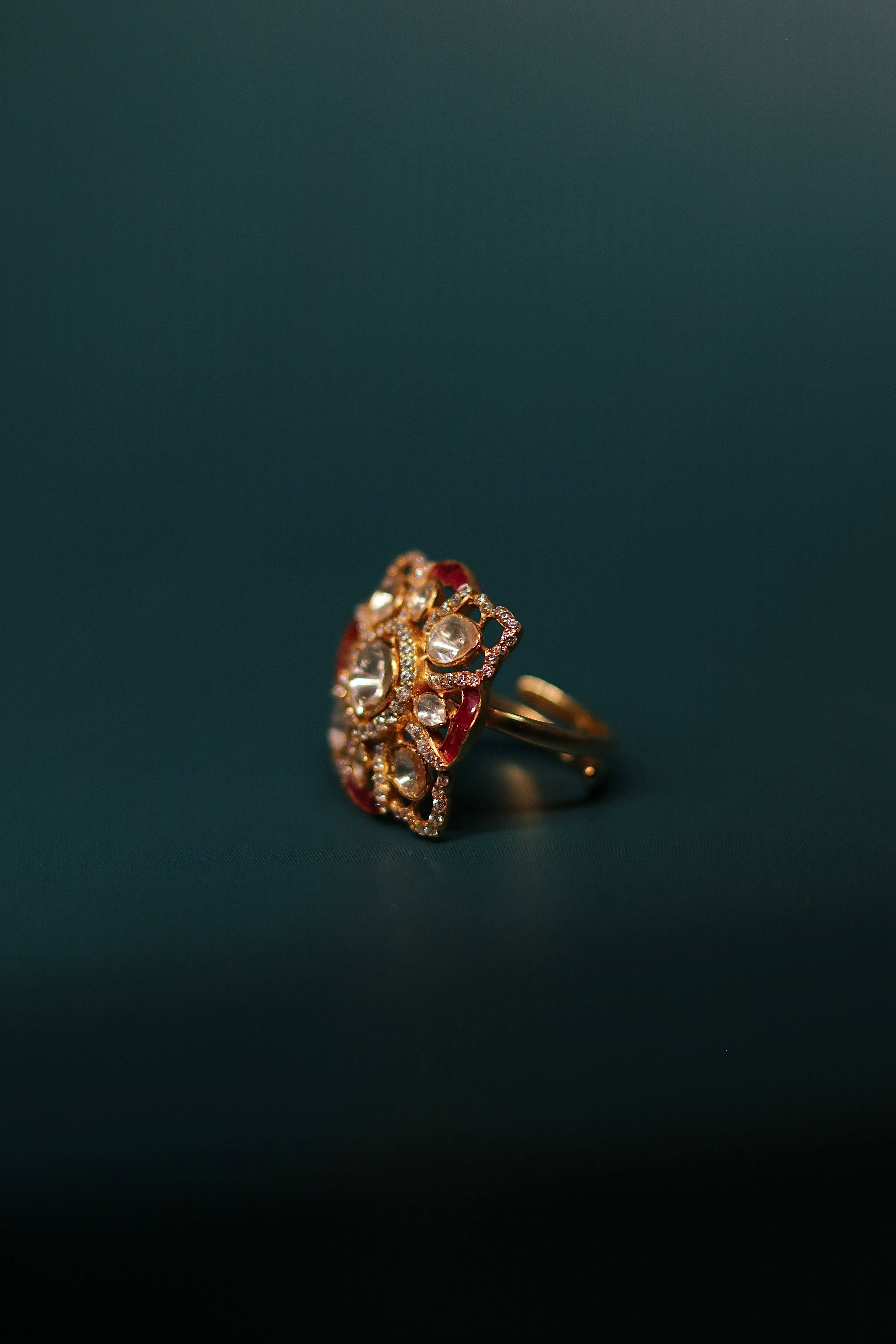 Chaar Phool Polki Ring ✦ Floral Open-Work Cocktail Ring | Handcrafted in Jodhpur