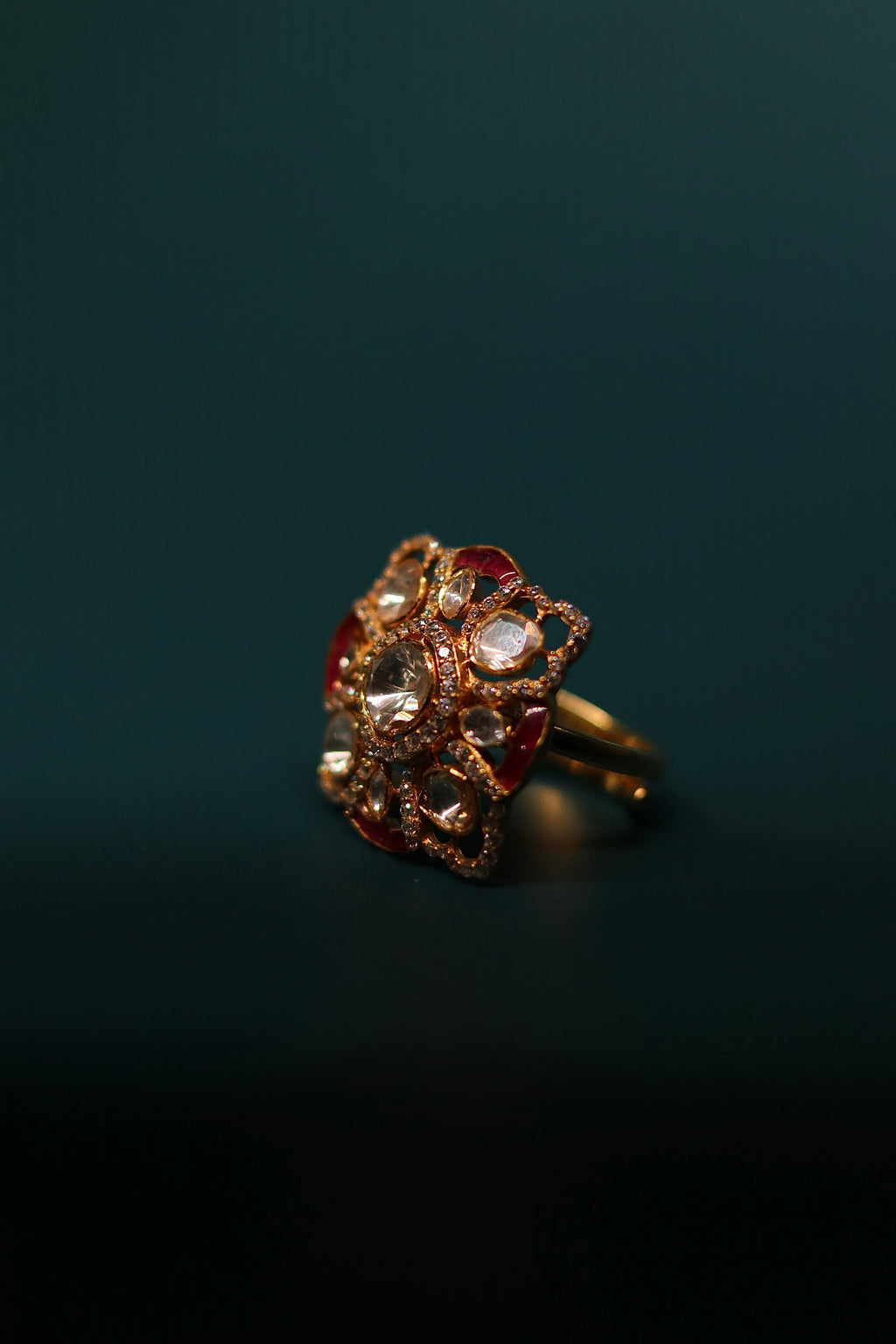 Chaar Phool Polki Ring ✦ Floral Open-Work Cocktail Ring | Handcrafted in Jodhpur