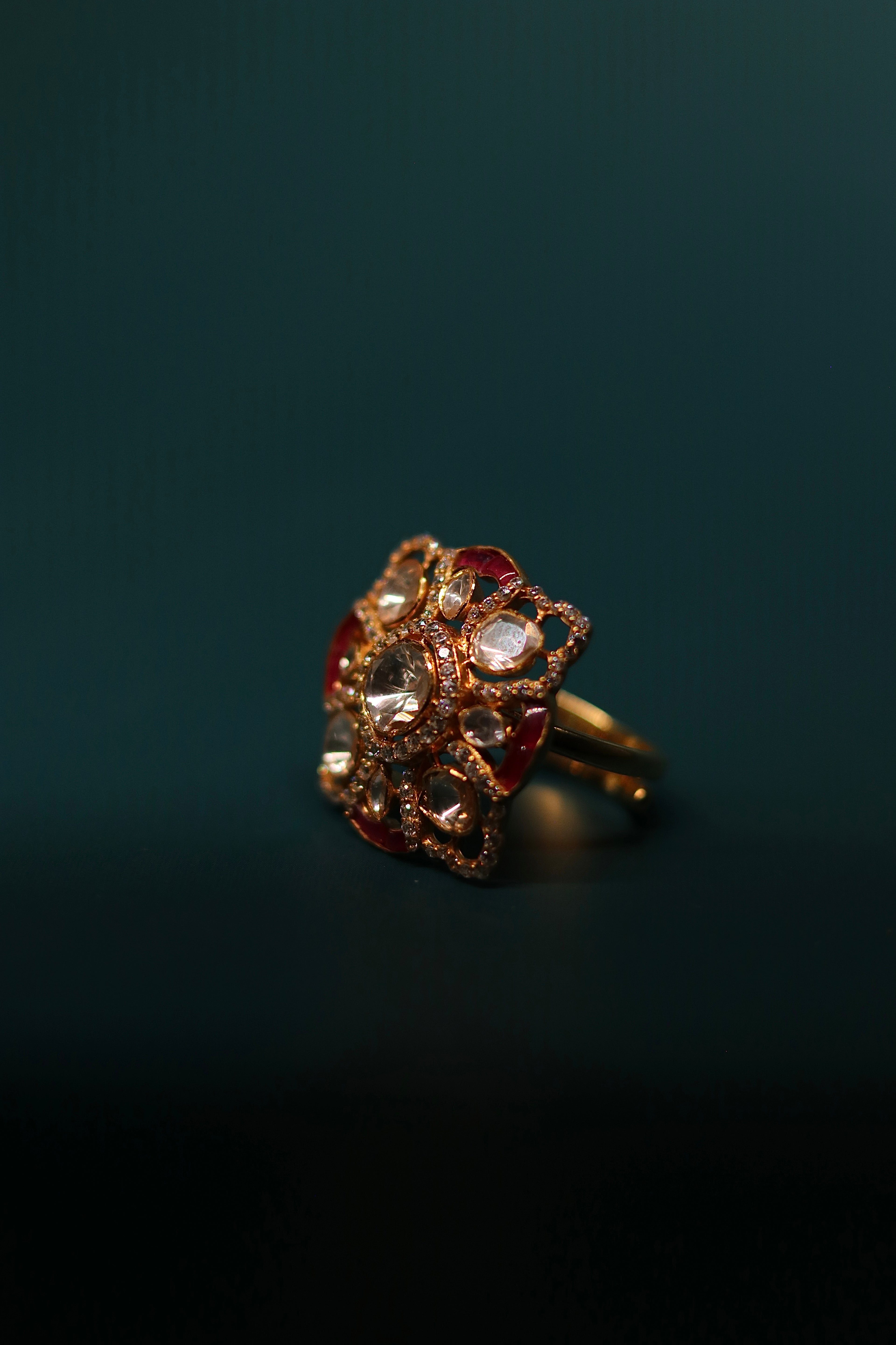 Chaar Phool Polki Ring ✦ Floral Open-Work Cocktail Ring | Handcrafted in Jodhpur