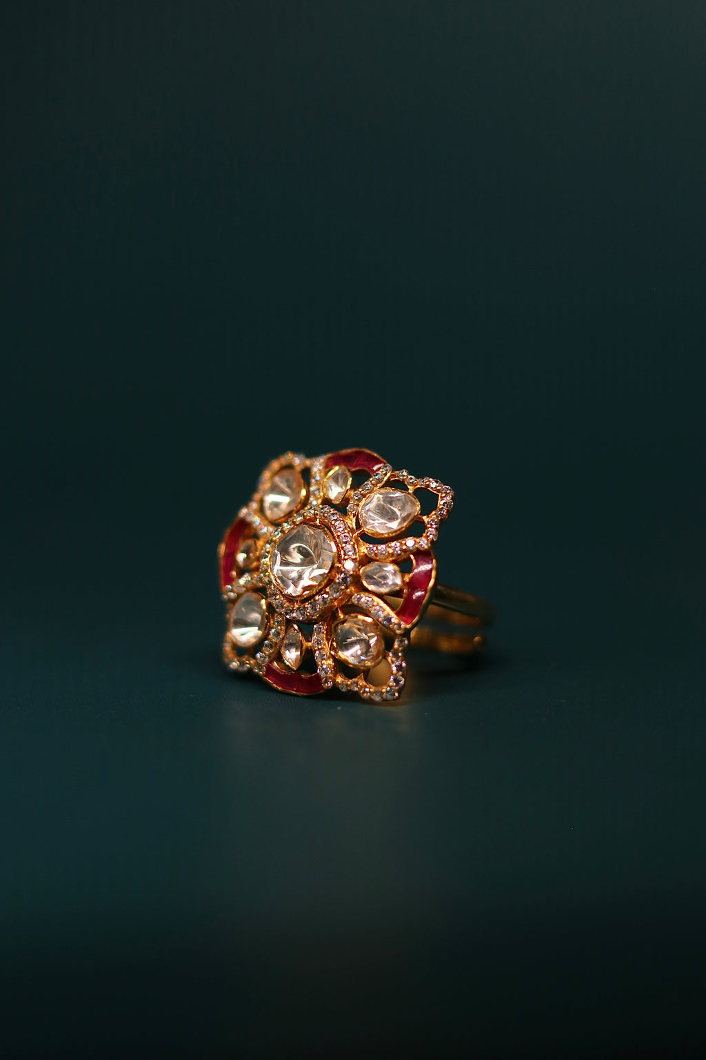 Chaar Phool Polki Ring ✦ Floral Open-Work Cocktail Ring | Handcrafted in Jodhpur