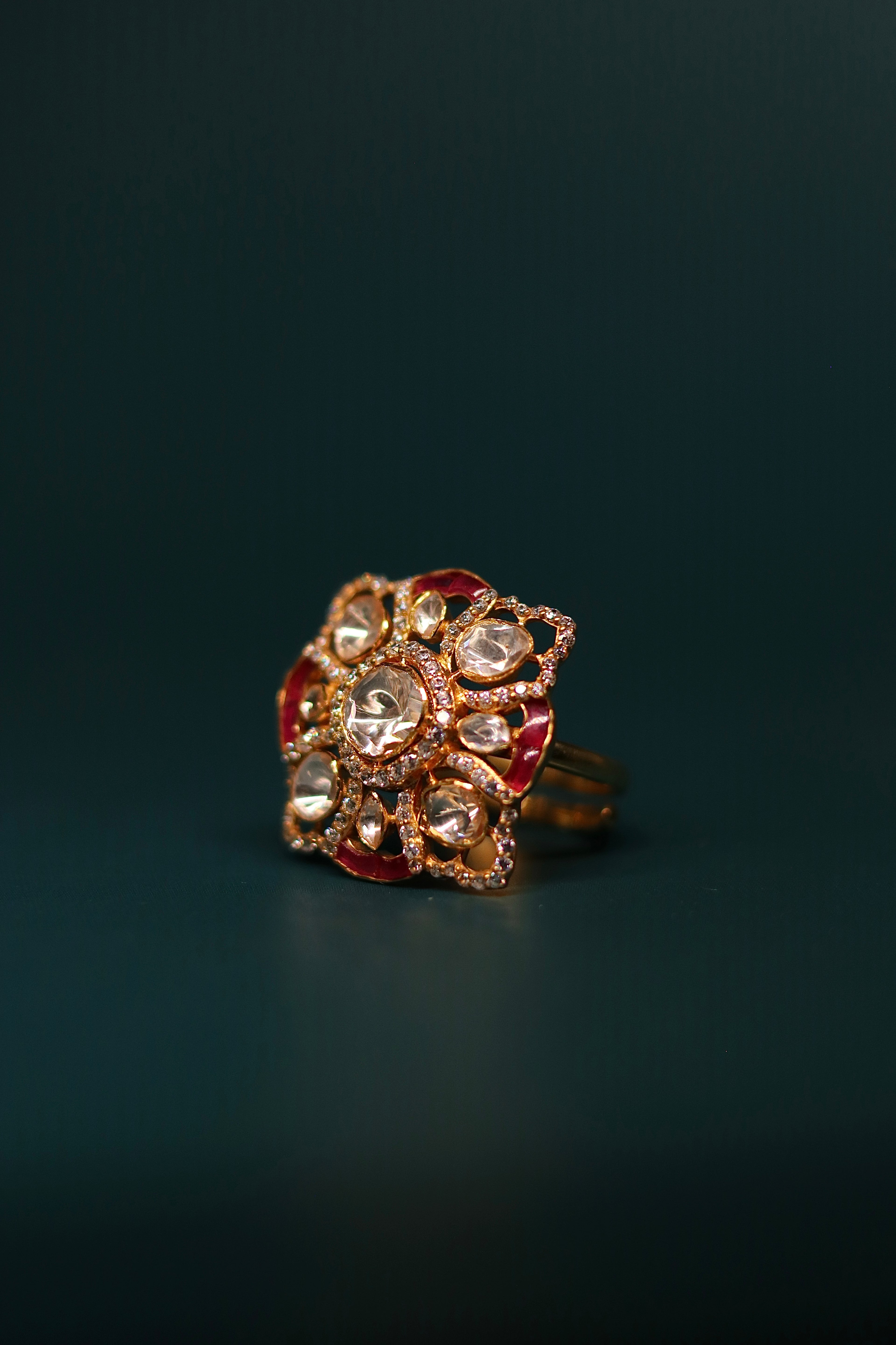 Chaar Phool Polki Ring ✦ Floral Open-Work Cocktail Ring | Handcrafted in Jodhpur