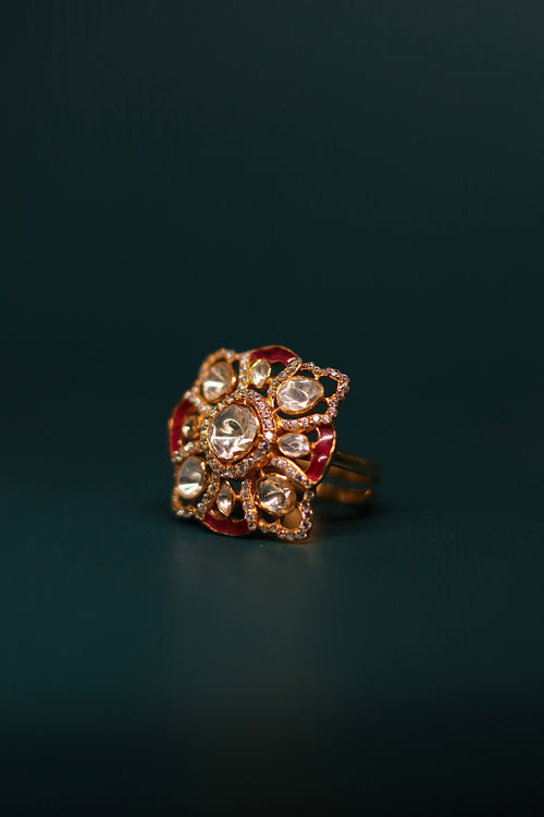 Chaar Phool Polki Ring ✦ Floral Open-Work Cocktail Ring | Handcrafted in Jodhpur