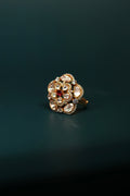 Sia Polki Gathri Ring – high dome cluster cocktail ring with large irregular moissanite polki stones, single ruby centre accent and AD border, adjustable band, handcrafted in Jodhpur