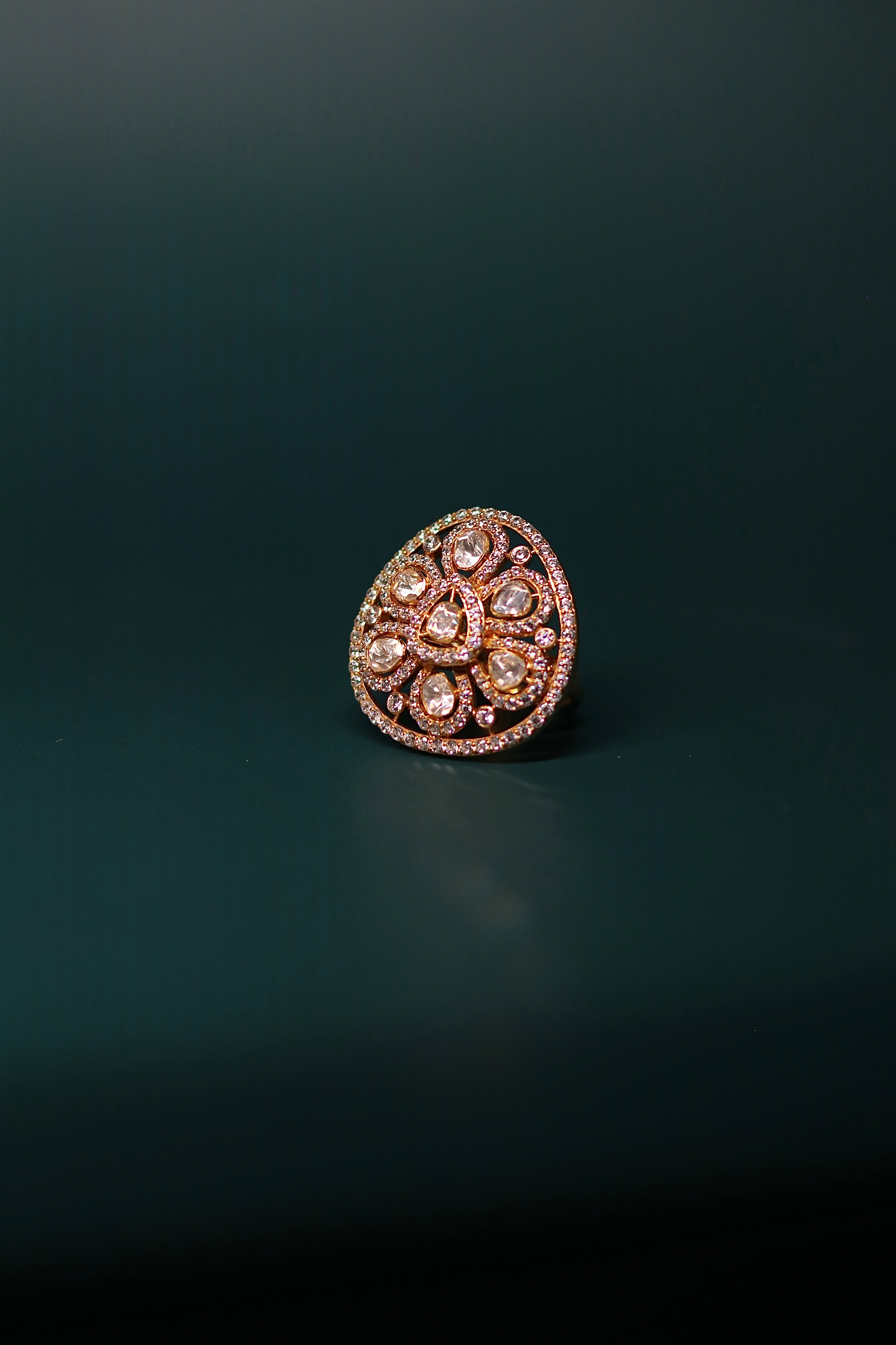 Dhaal Polki Ring ✦ Oval Shield Cocktail Ring | Handcrafted in Jodhpur