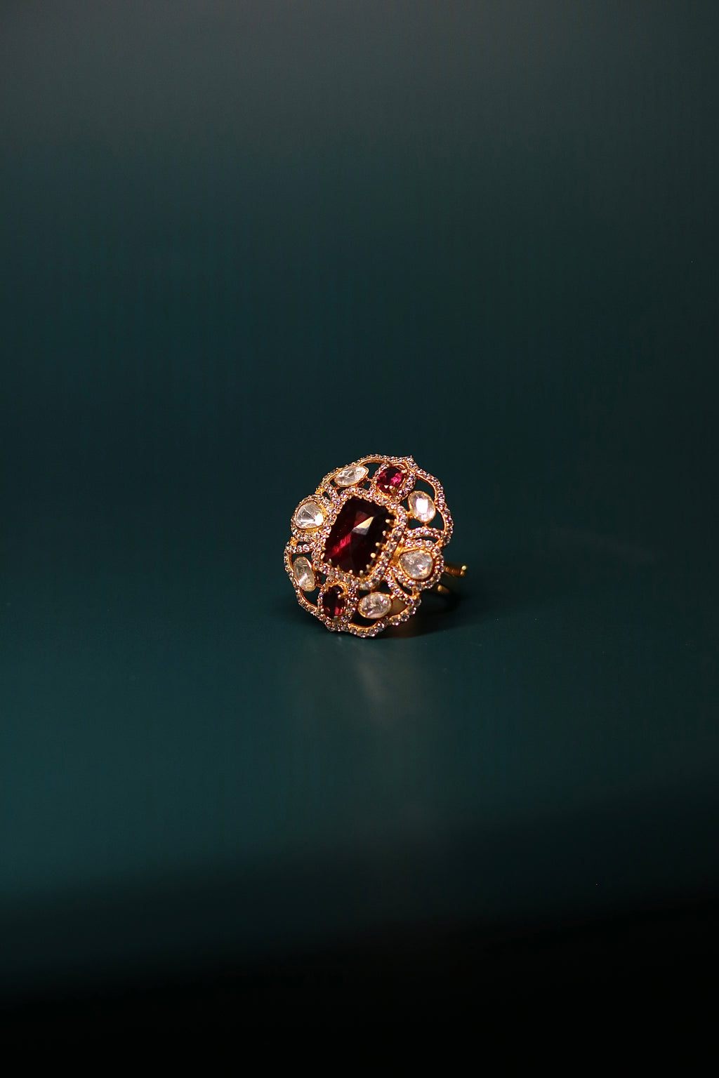Laal Taj Polki Ring ✦ Burgundy Crown Cocktail Ring | Handcrafted in Jodhpur