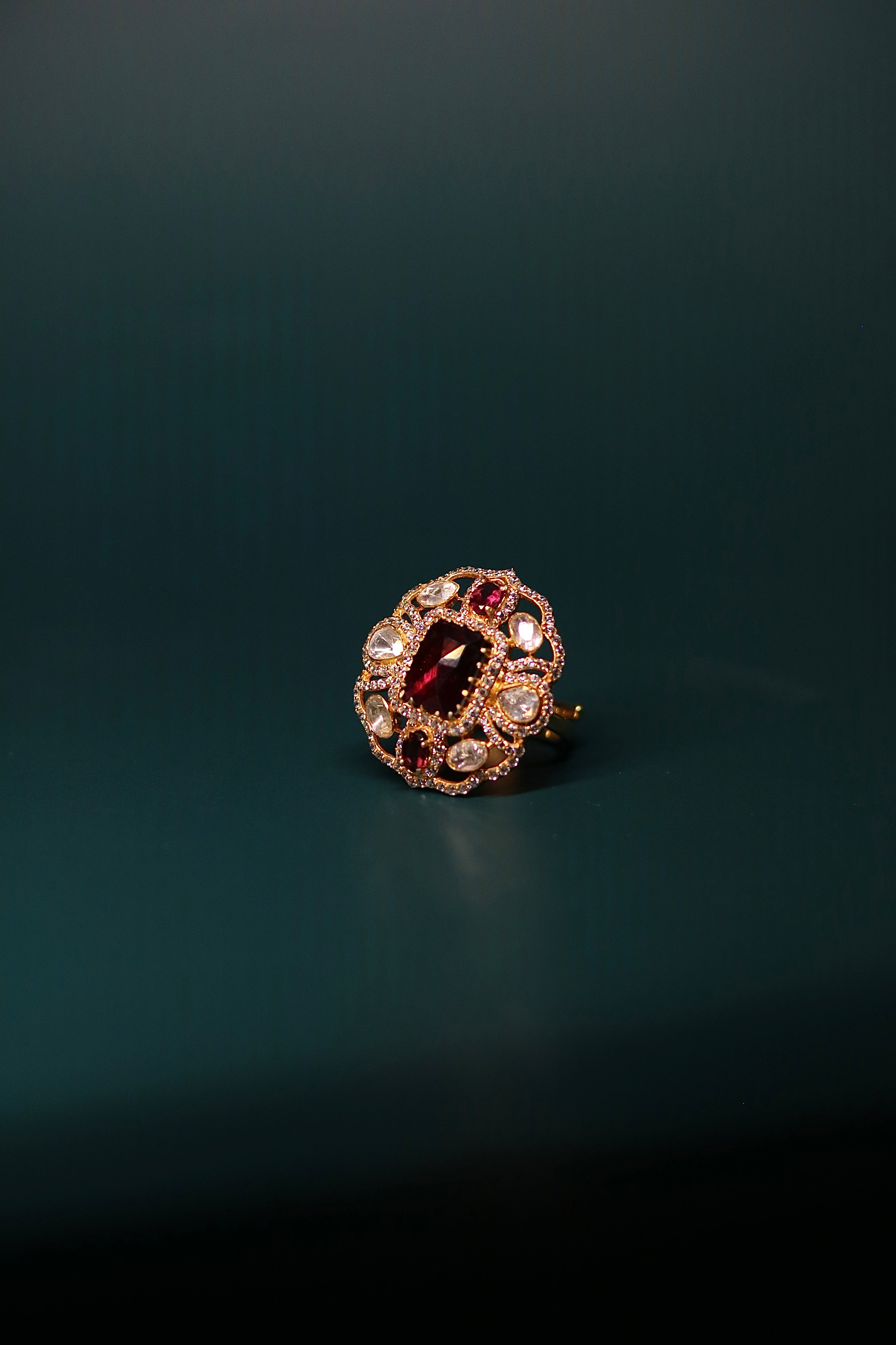 Laal Taj Polki Ring ✦ Burgundy Crown Cocktail Ring | Handcrafted in Jodhpur