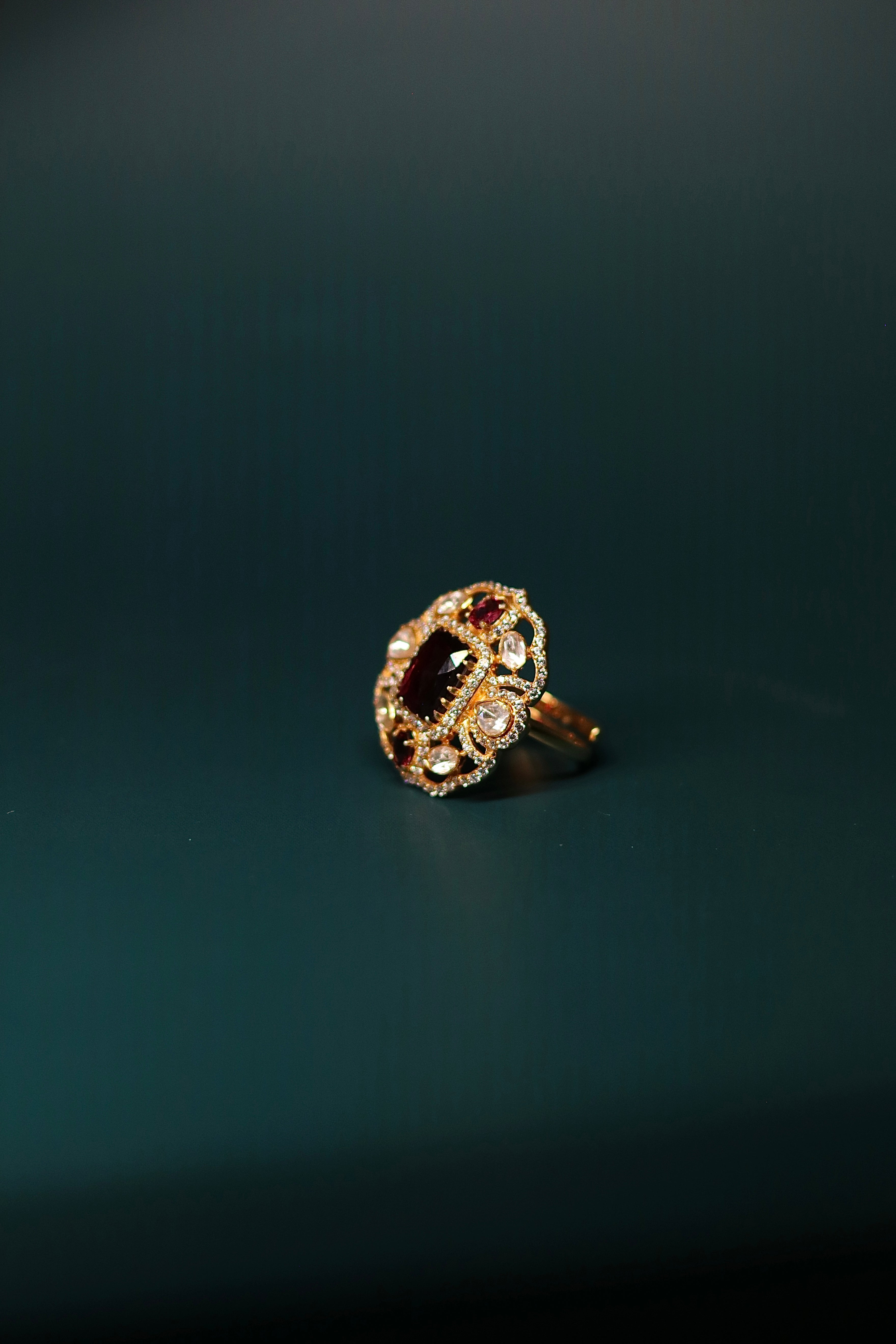 Laal Taj Polki Ring ✦ Burgundy Crown Cocktail Ring | Handcrafted in Jodhpur