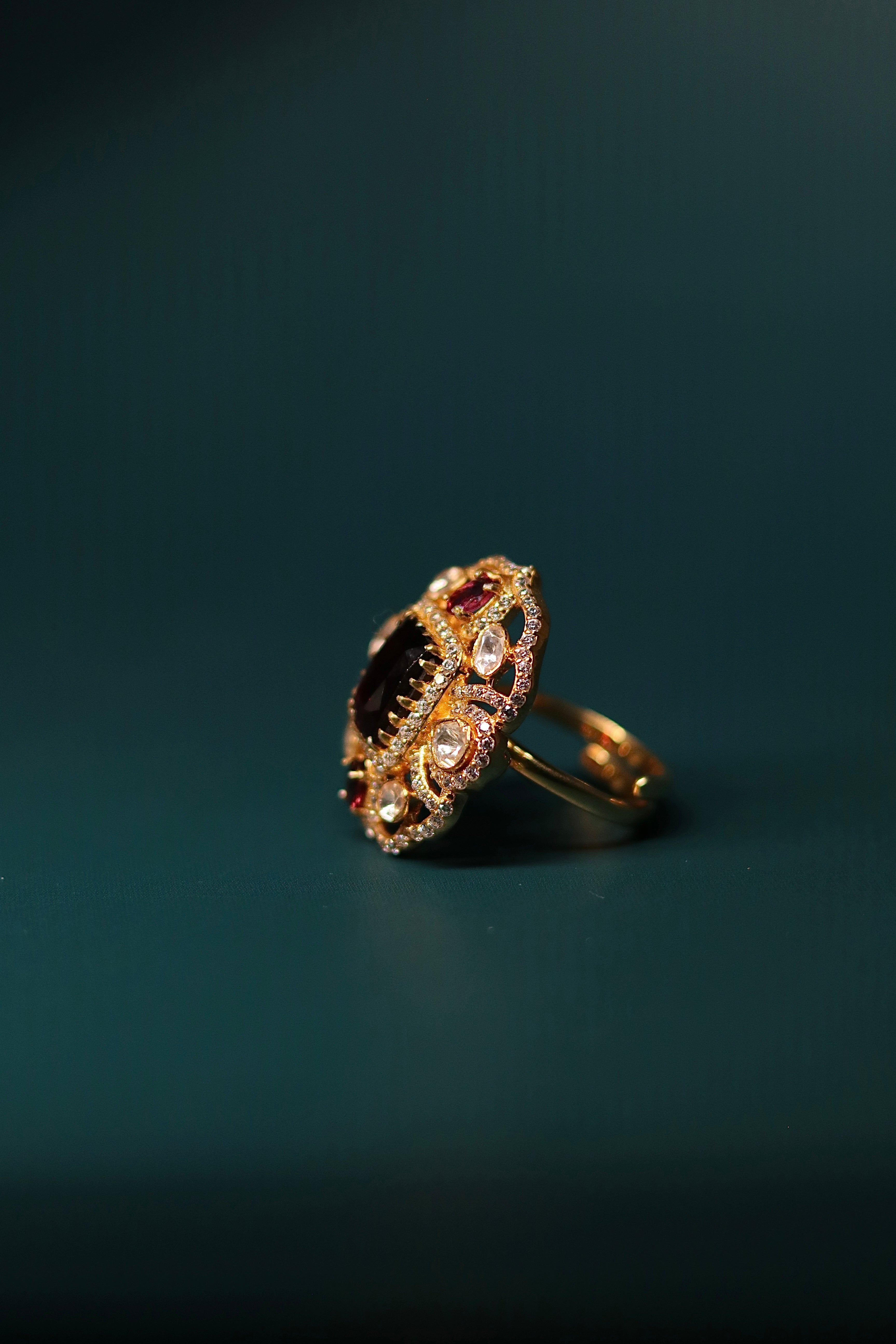 Laal Taj Polki Ring ✦ Burgundy Crown Cocktail Ring | Handcrafted in Jodhpur