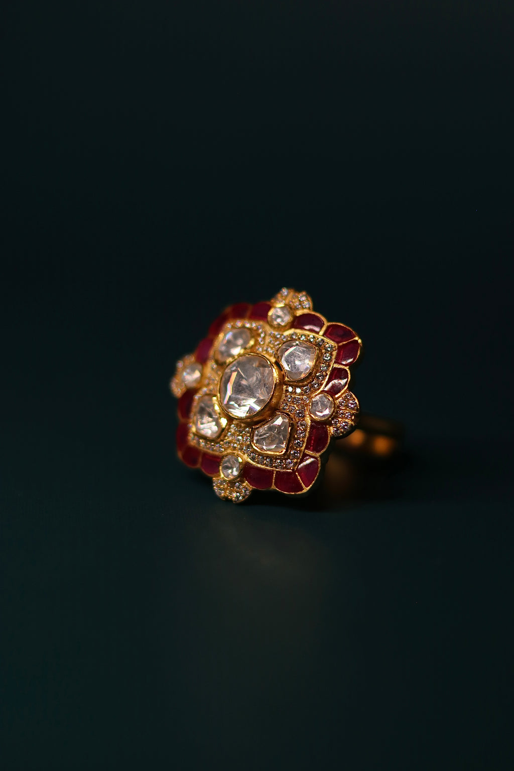 Chaar Phool Polki Ring ✦ Floral Open-Work Cocktail Ring | Handcrafted in Jodhpur