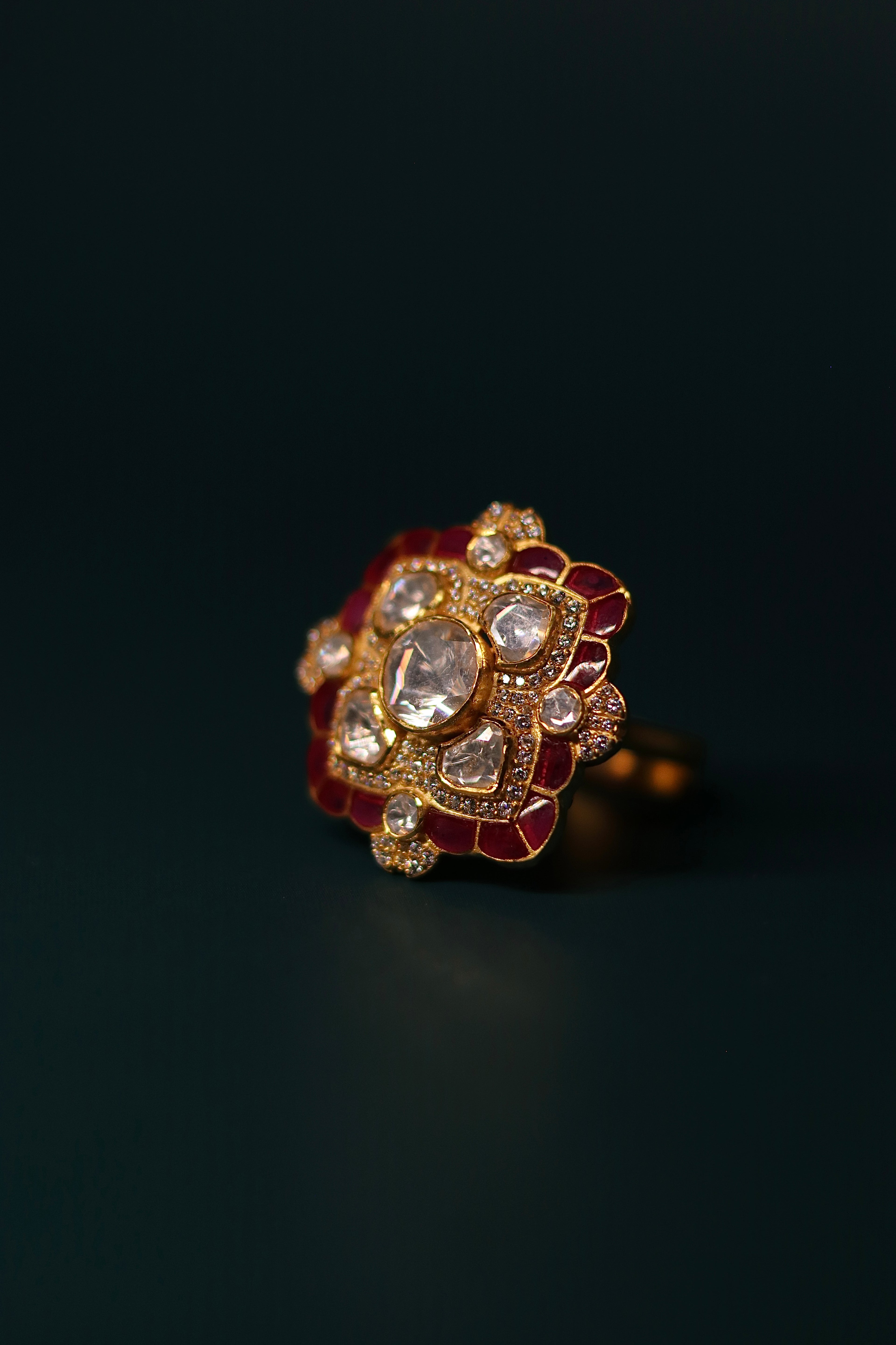 Chaar Phool Polki Ring ✦ Floral Open-Work Cocktail Ring | Handcrafted in Jodhpur