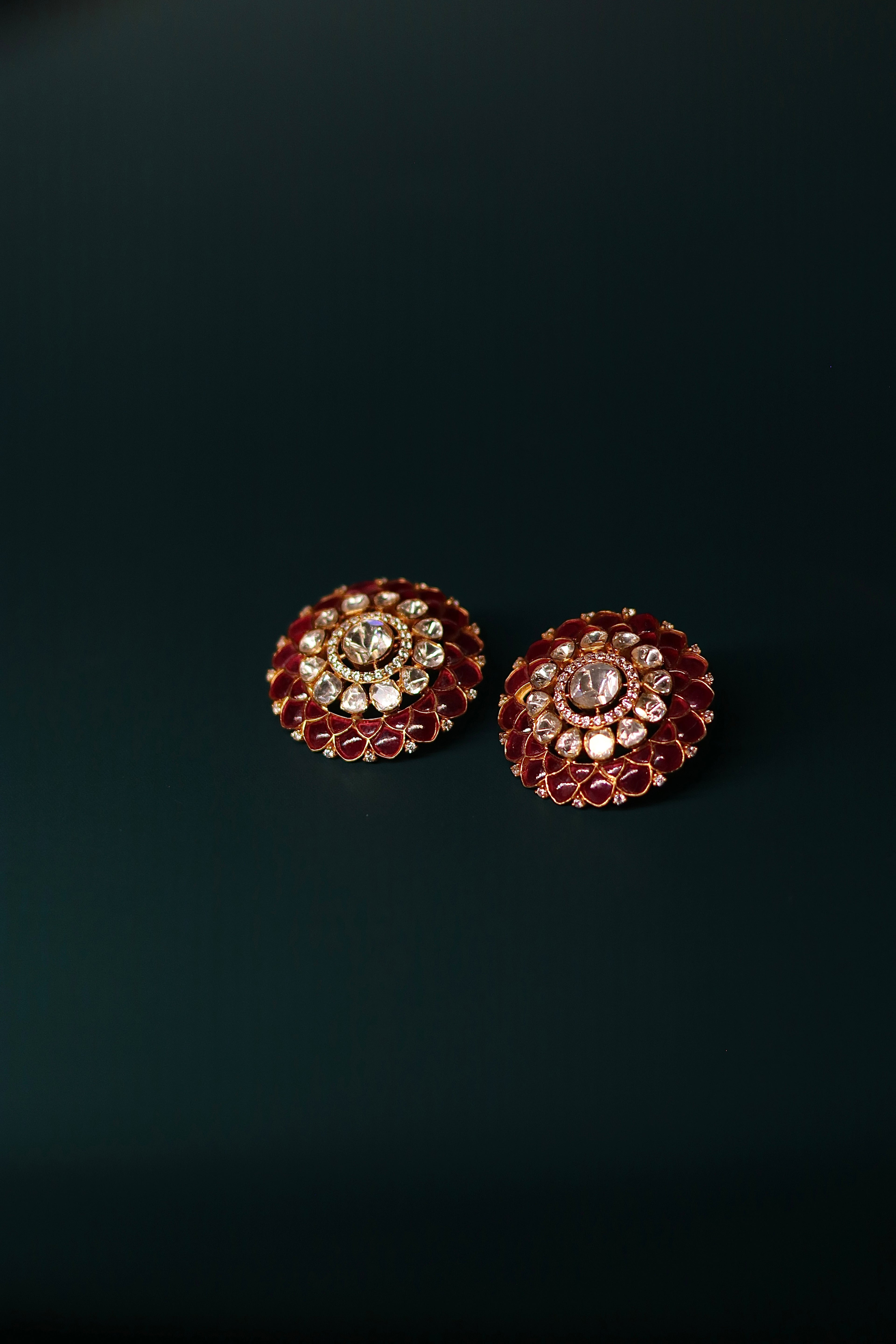 Gulaal Polki Studs ✦ Domed Ruby Red Bridal Earrings | Handcrafted in Jodhpur