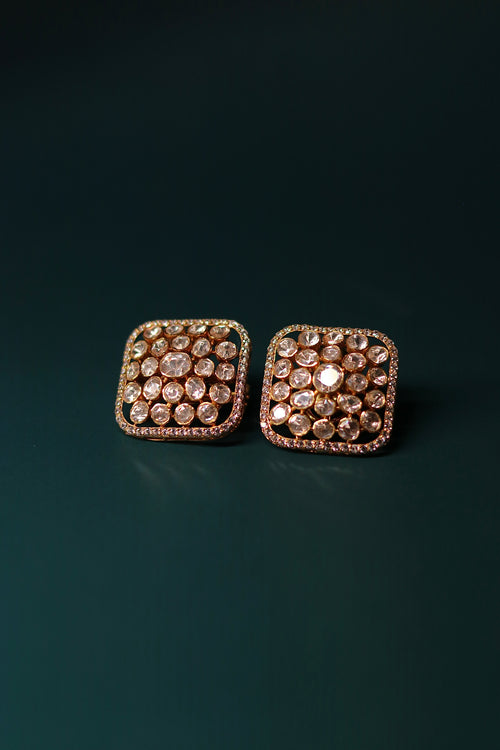 Chaukor Polki Studs | Moissanite Polki Earrings | Sia Polki