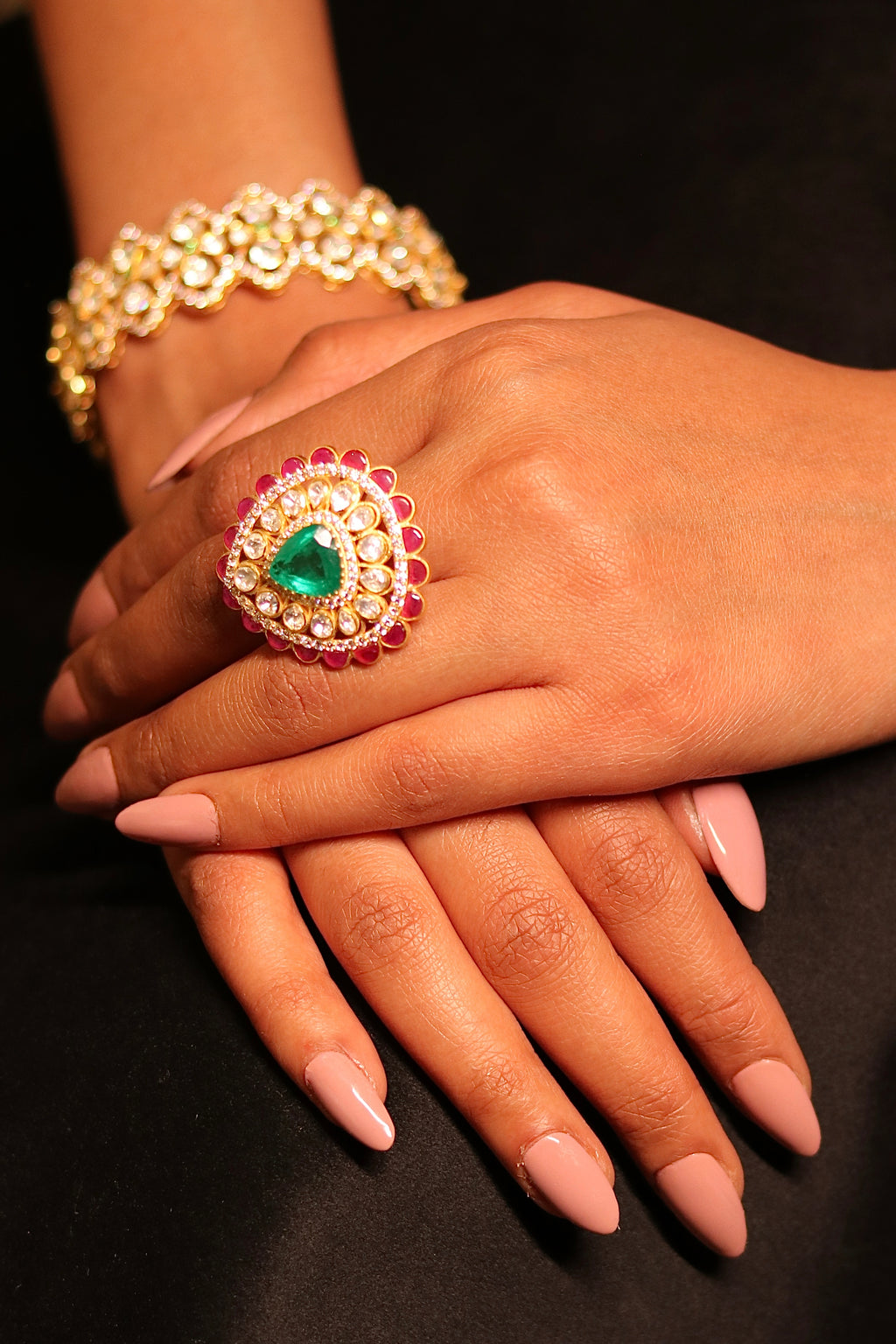 Panna Dil Polki Ring ✦ Emerald Heart Cocktail Ring | Handcrafted in Jodhpur