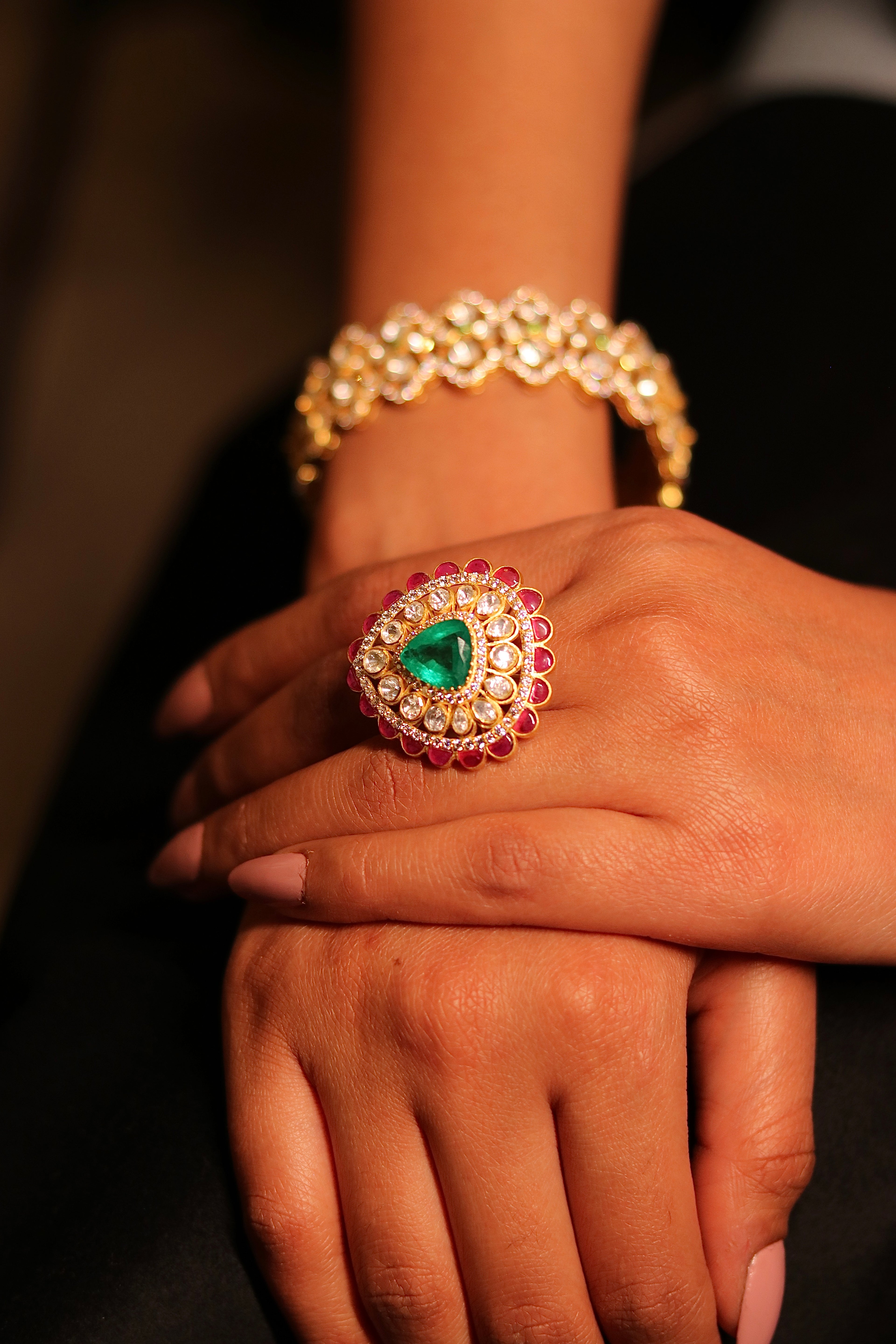 Panna Dil Polki Ring ✦ Emerald Heart Cocktail Ring | Handcrafted in Jodhpur